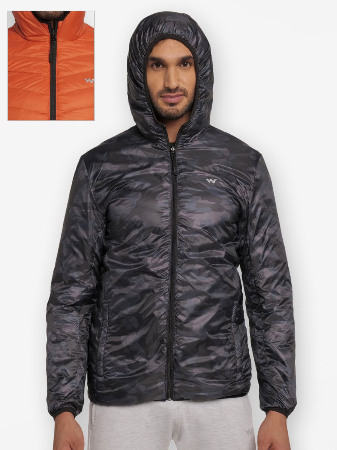 Wildcraft Men Orange Black Camouflage Water Resistant Outdoor Quilted Jacket-image-9