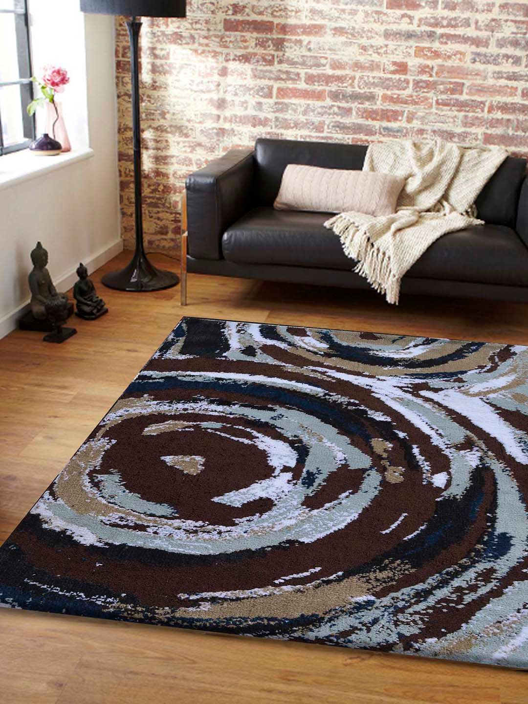 PRESTO Brown & Blue Geometrical Polyester Carpet-image-24