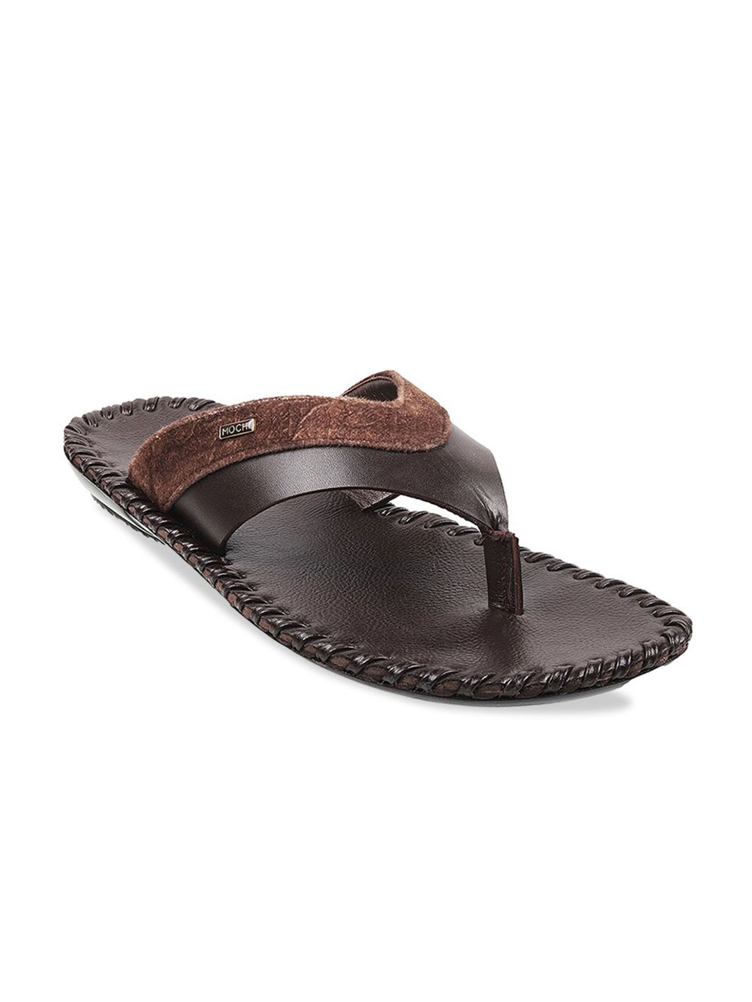 Mochi Men Brown Leather Comfort Sandals-image-49