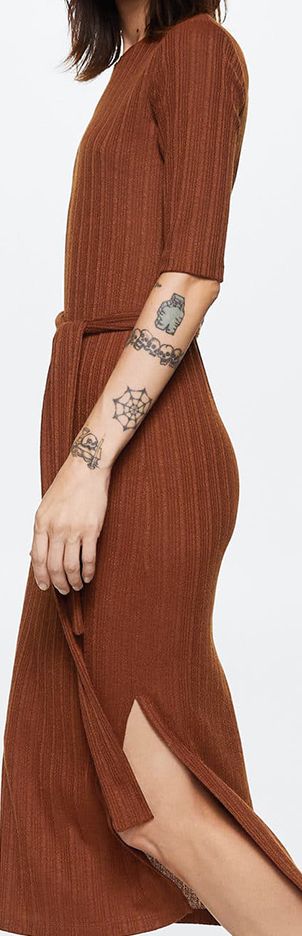 mango belt ribbed dress Ribbed knit dress with opening