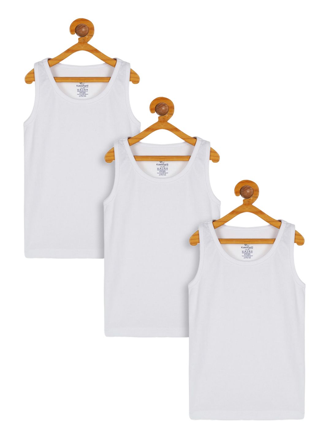 KiddoPanti Boys White Pack Of 3 Solid Cotton Basic Vests