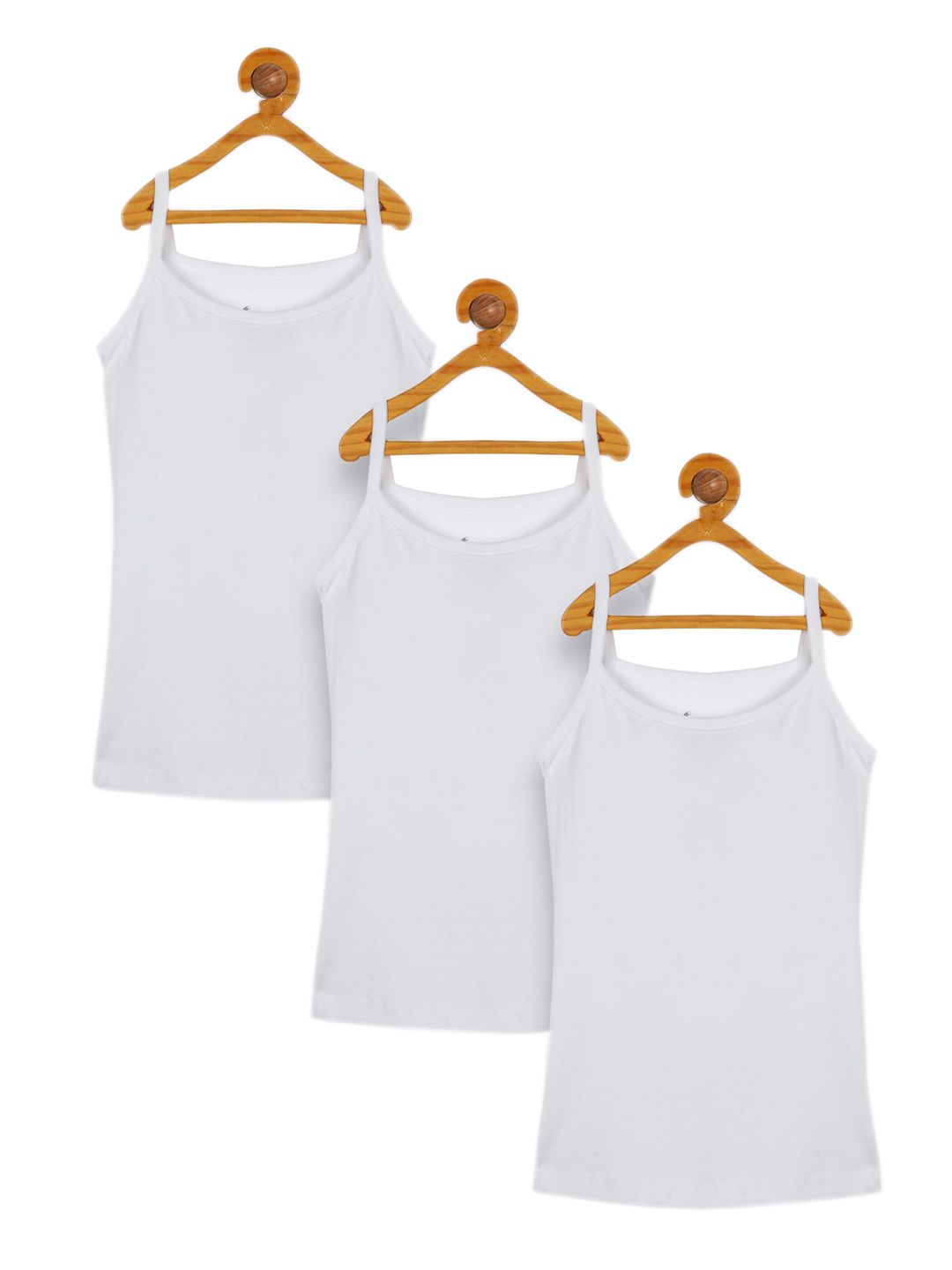 KiddoPanti Girls Pack Of 3 White Solid Pure Cotton Camisoles-picture-58