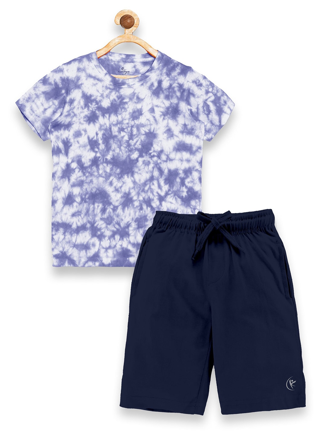 KiddoPanti Boys Navy Blue & Grey Printed Pure Cotton T-shirt with Shorts
