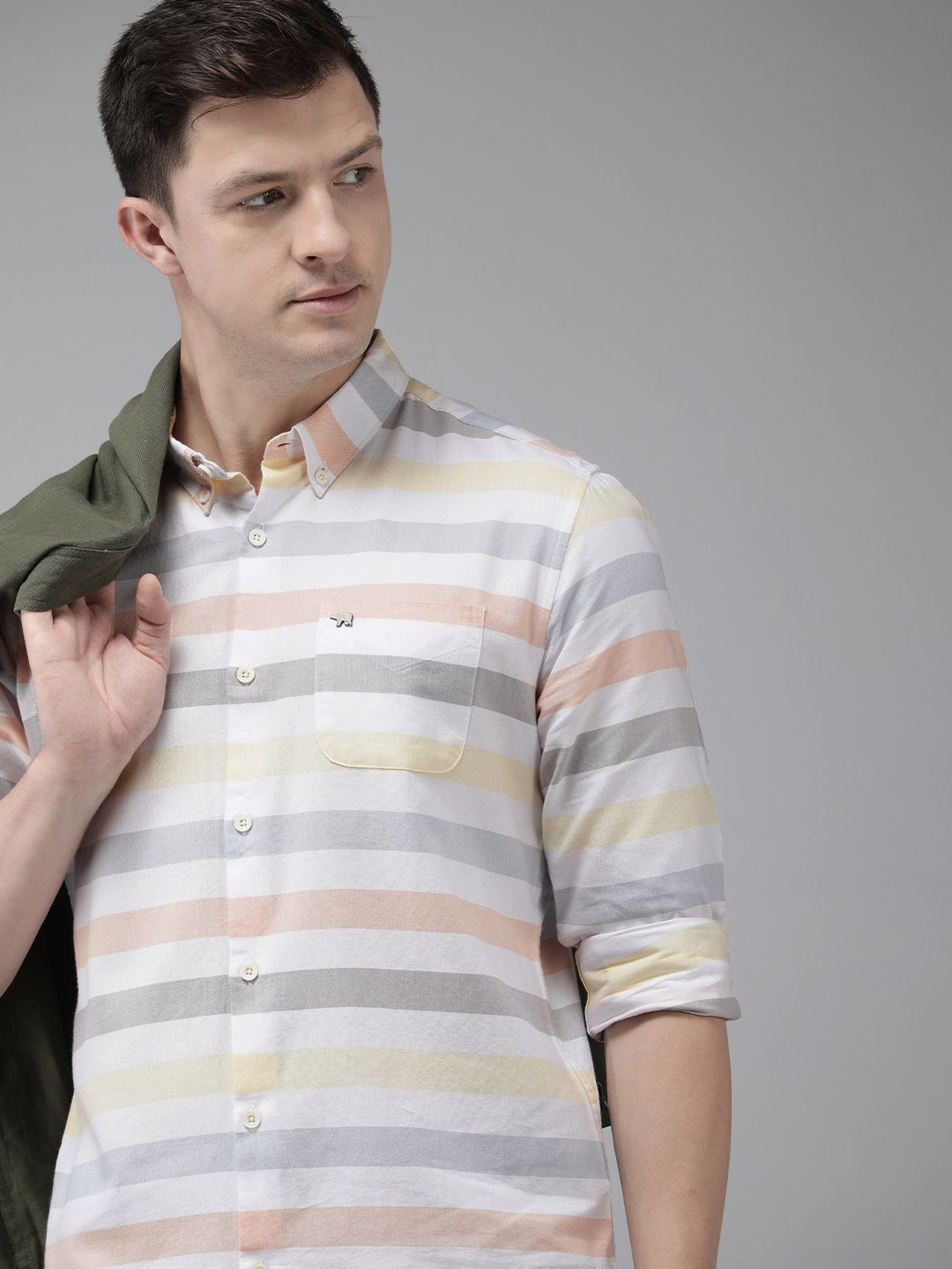 THE BEAR HOUSE Men White & Grey Pure Cotton Slim Fit Striped Casual Shirt-picture-26