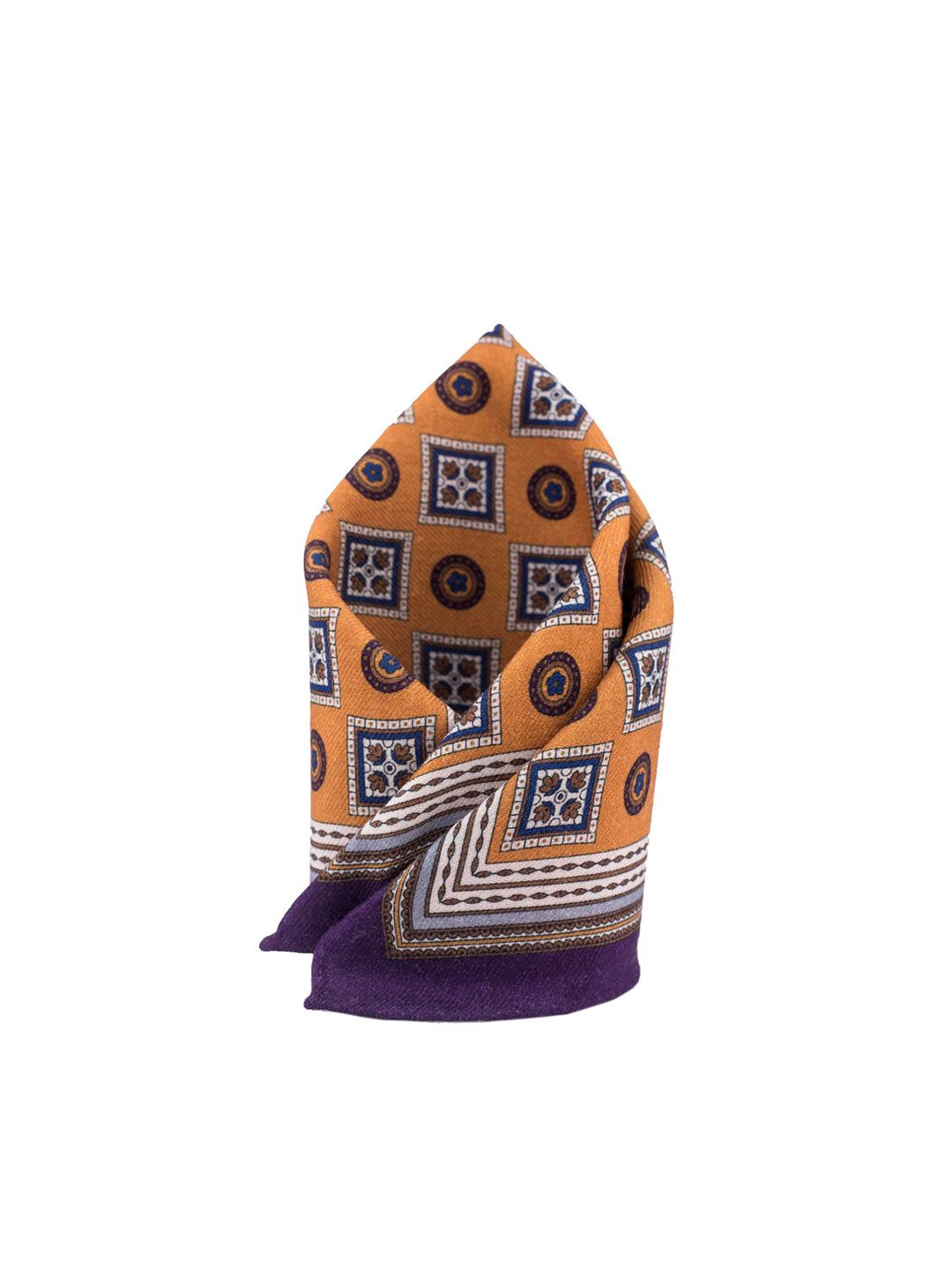 The Tie Hub Men Yellow & Purple Geometric Printed Pure Wool Pocket Square-picture-16