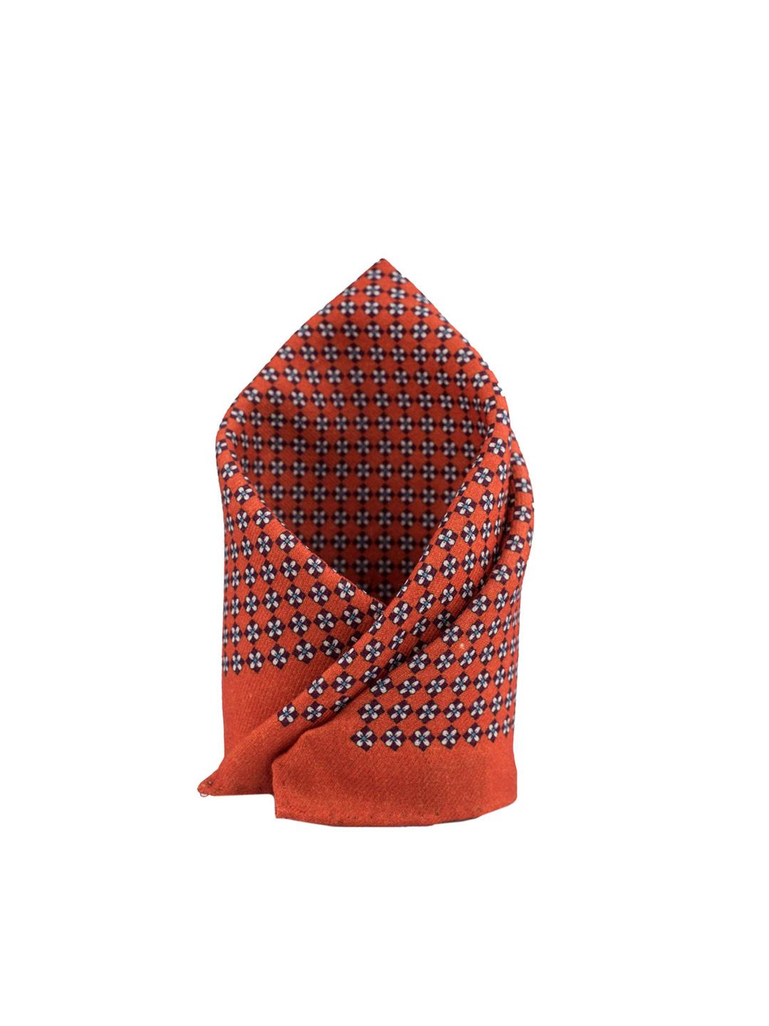 The Tie Hub Men Orange Floral Printed Pure Wool Pocket Square-picture-45