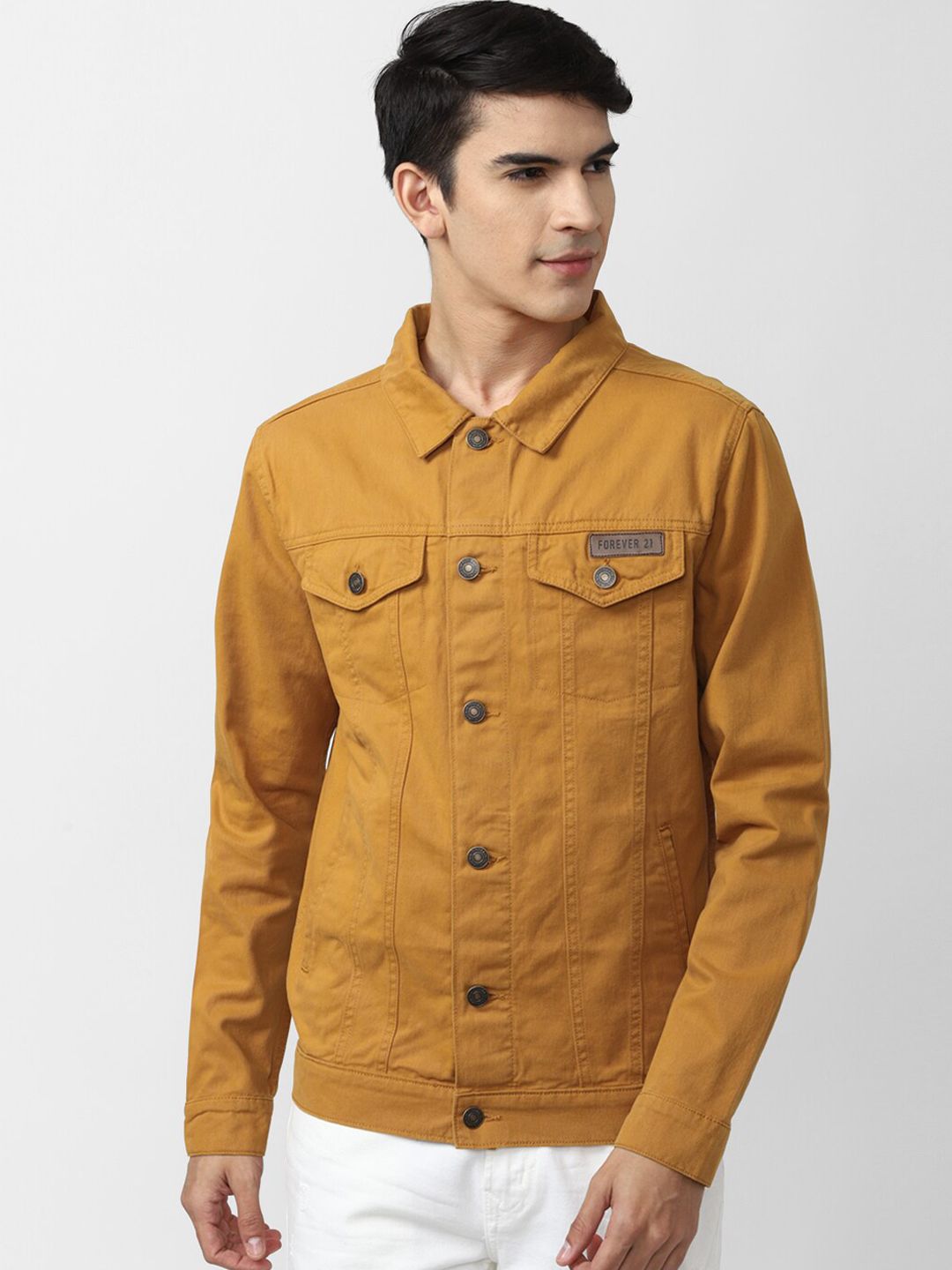 Buy Forever 21 FOREVER 21 Men Khaki Pure Cotton Denim Jacket at