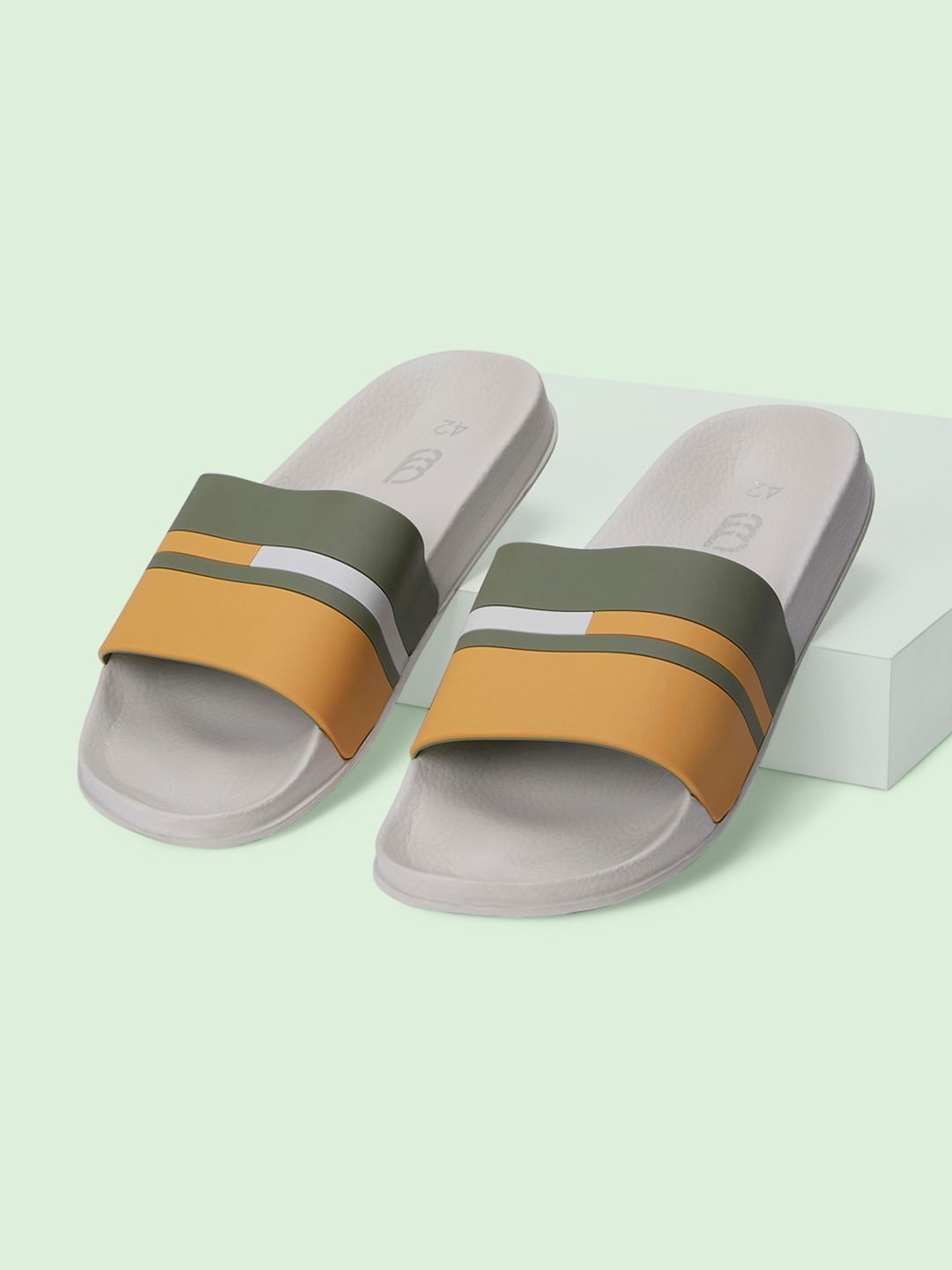 Ajile by Pantaloons Men Off White & Brown Striped Sliders