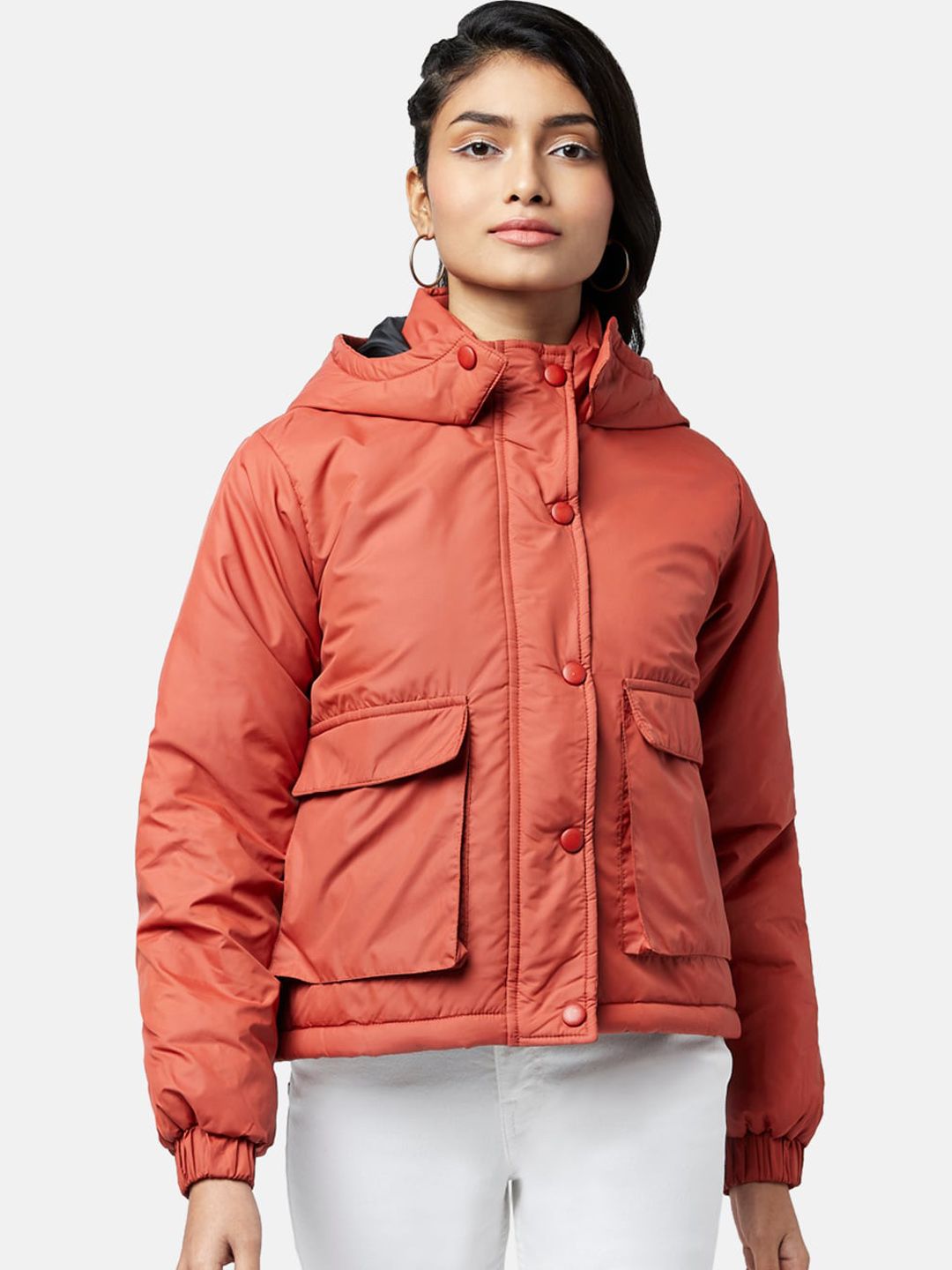 Buy People People Women Orange Crop Bomber Jacket at Redfynd