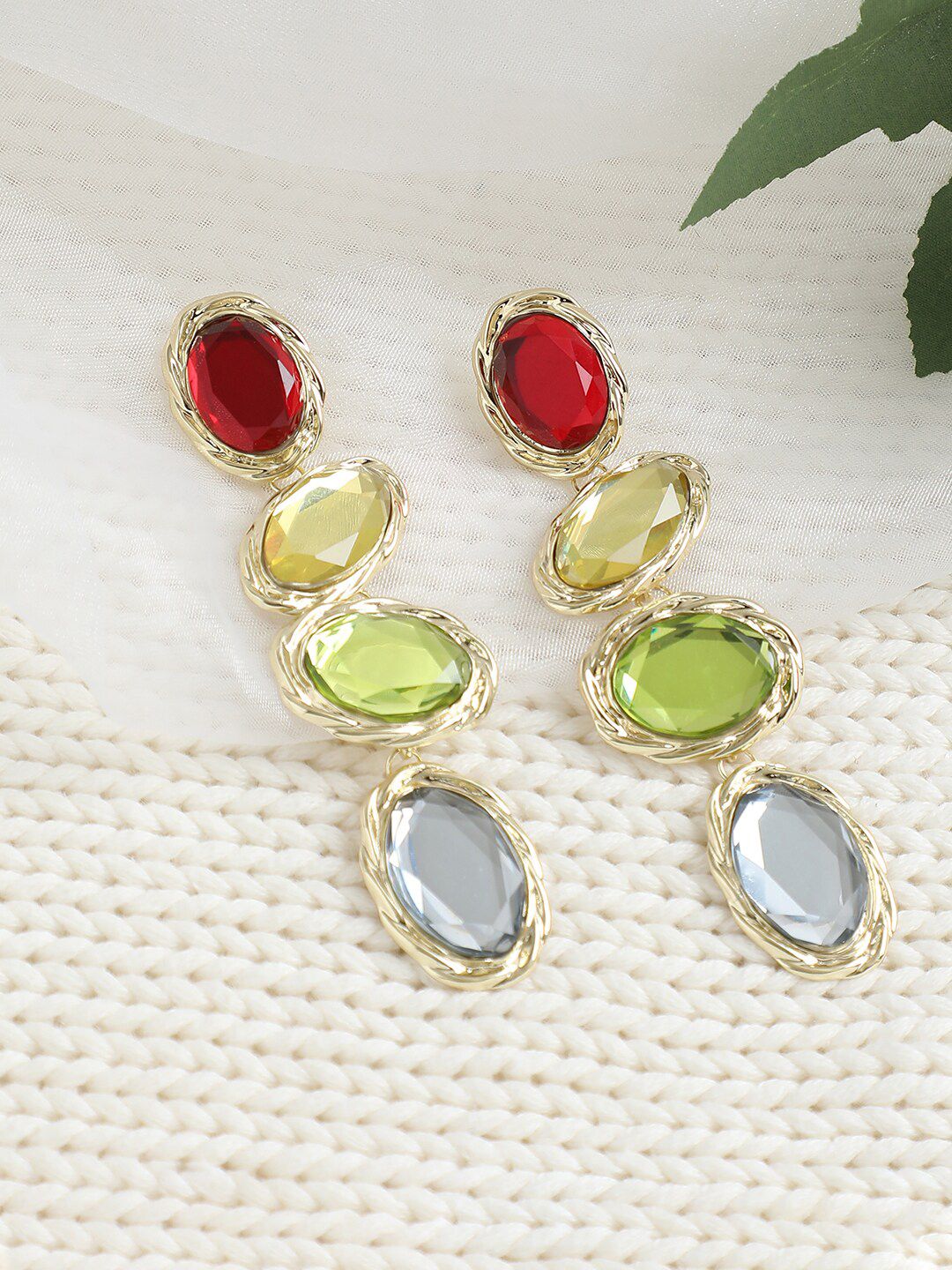 SOHI Gold-Toned & Green Gold Plated Contemporary Drop Earrings-picture-33