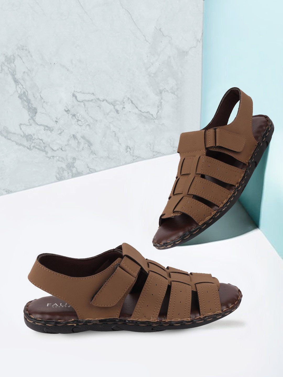 FAUSTO Men Brown Fisherman Sandals-image-11