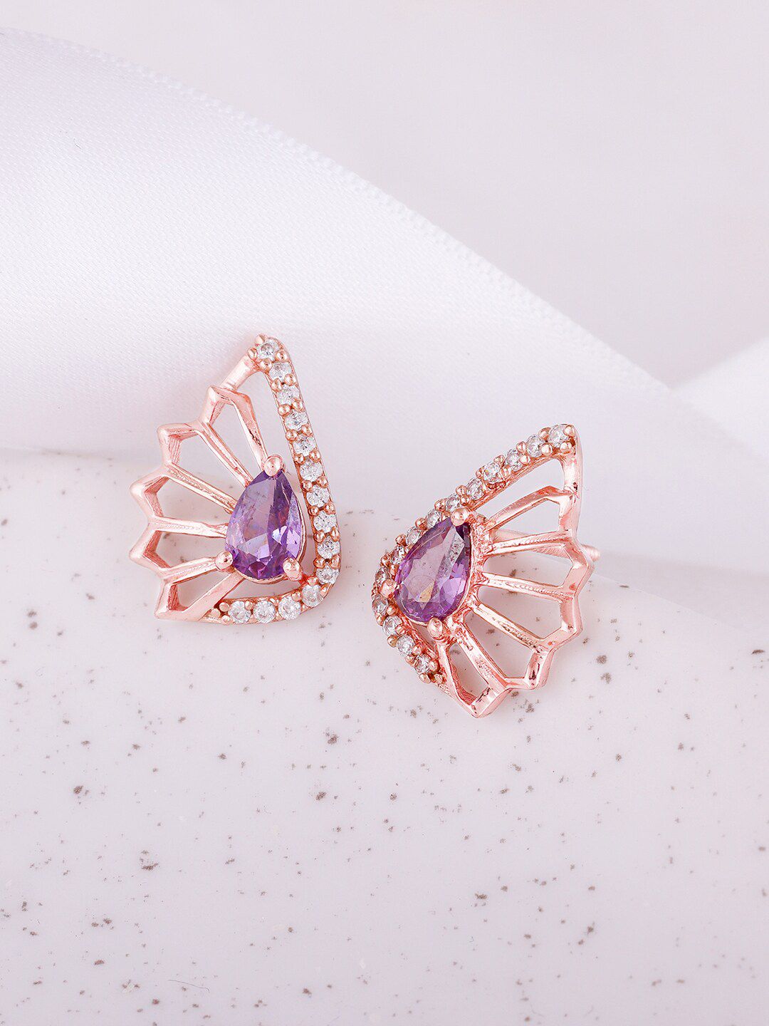 GIVA Rose Gold & Purple Rose Gold Plated Sterling Silver Contemporary Studs Earrings-picture-52