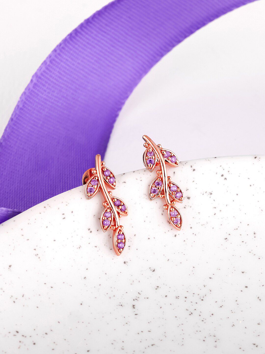 GIVA Rose Gold & Purple Rose Gold Plated Contemporary Drop Earrings-picture-58