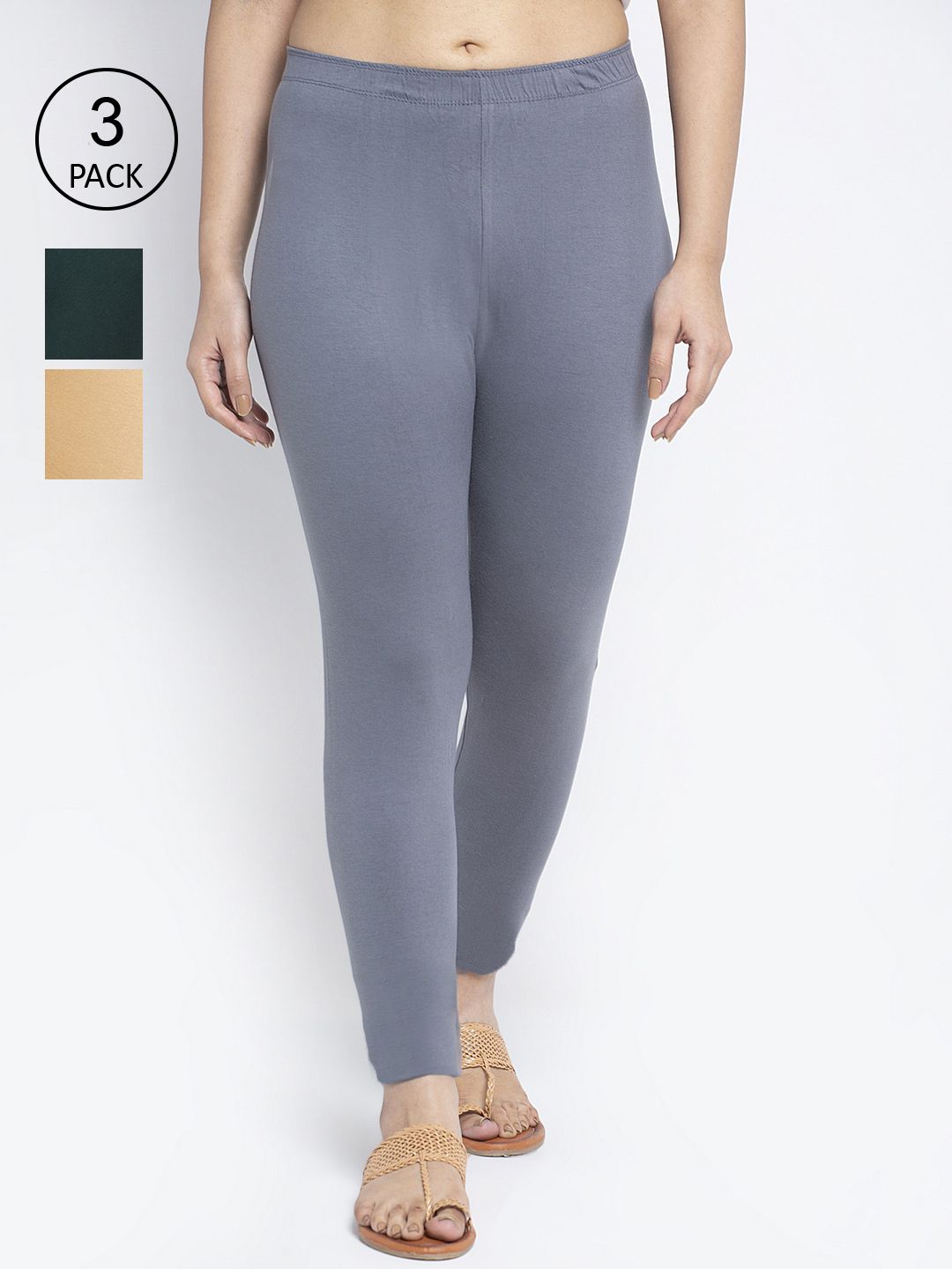 Jinfo Women Pack Of 3 Solid Ankle-Length Leggings-image-27