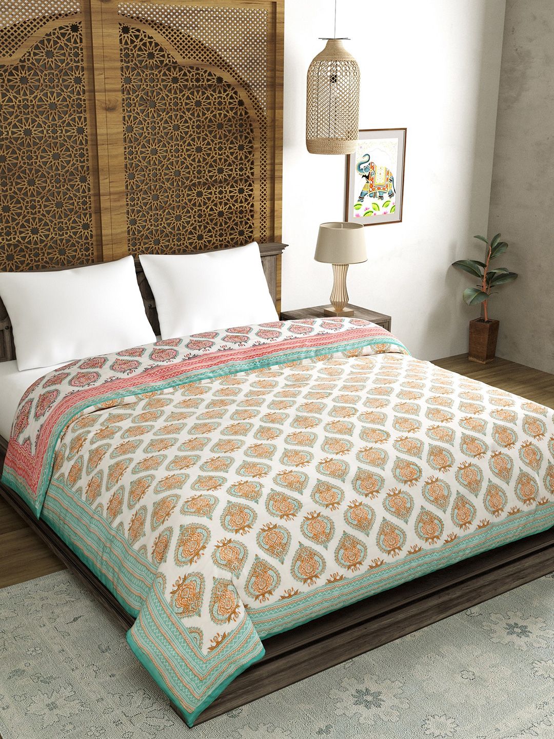 BLOCKS OF INDIA Blue & White Ethnic Motifs Mild Winter 350 GSM King Sized Quilt-picture-37