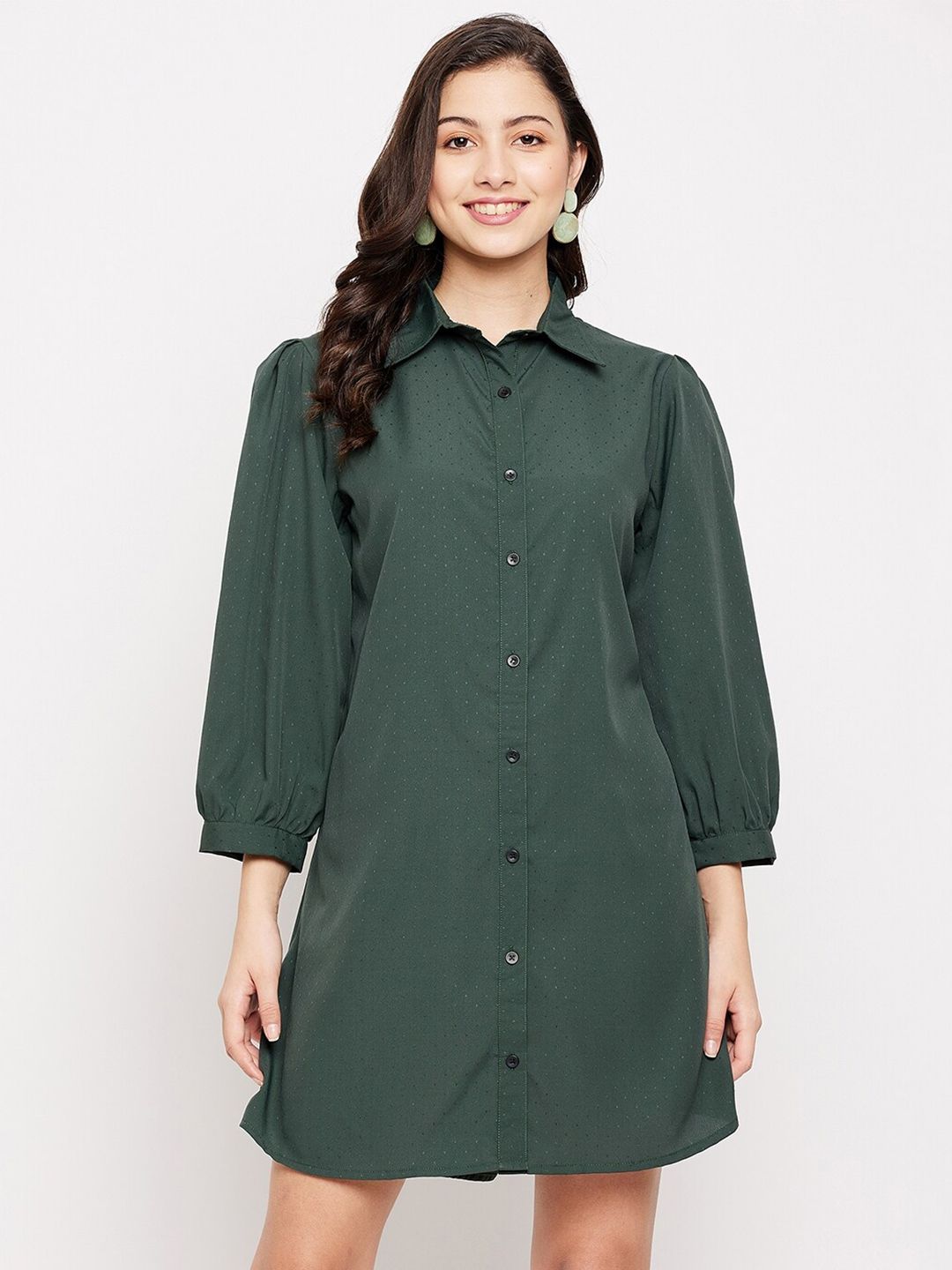 Fashfun Green Crepe Shirt Dress-picture-31