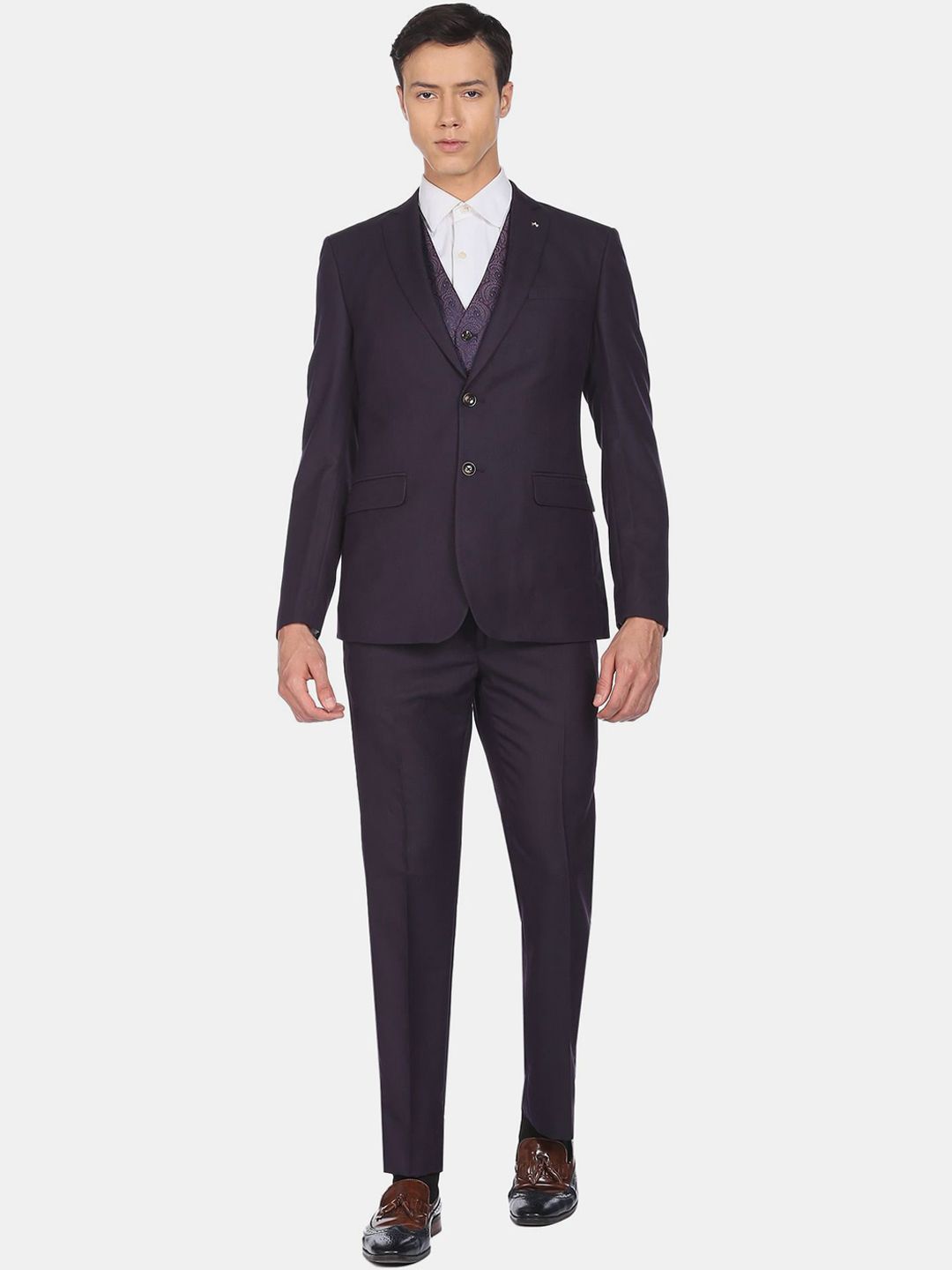 Arrow Men Purple Solid Single Breasted 3-Piece Suits-picture-11