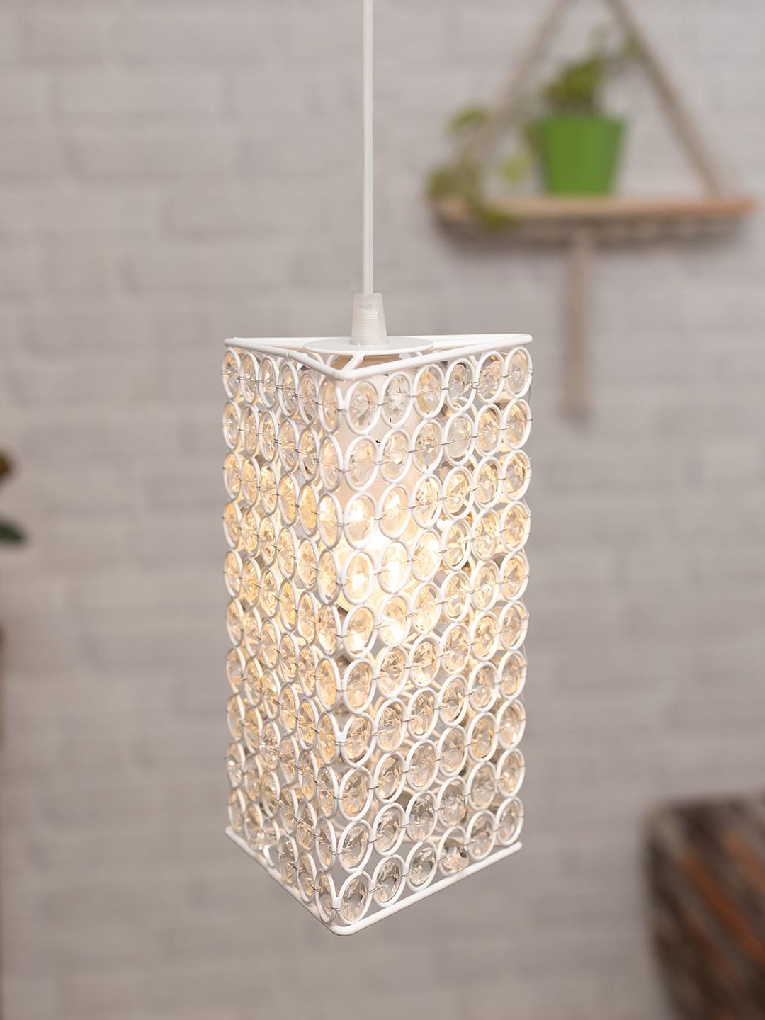 Homesake White Textured Triangle Glossy Hanging crystal Pendant Ceiling Light-image-1