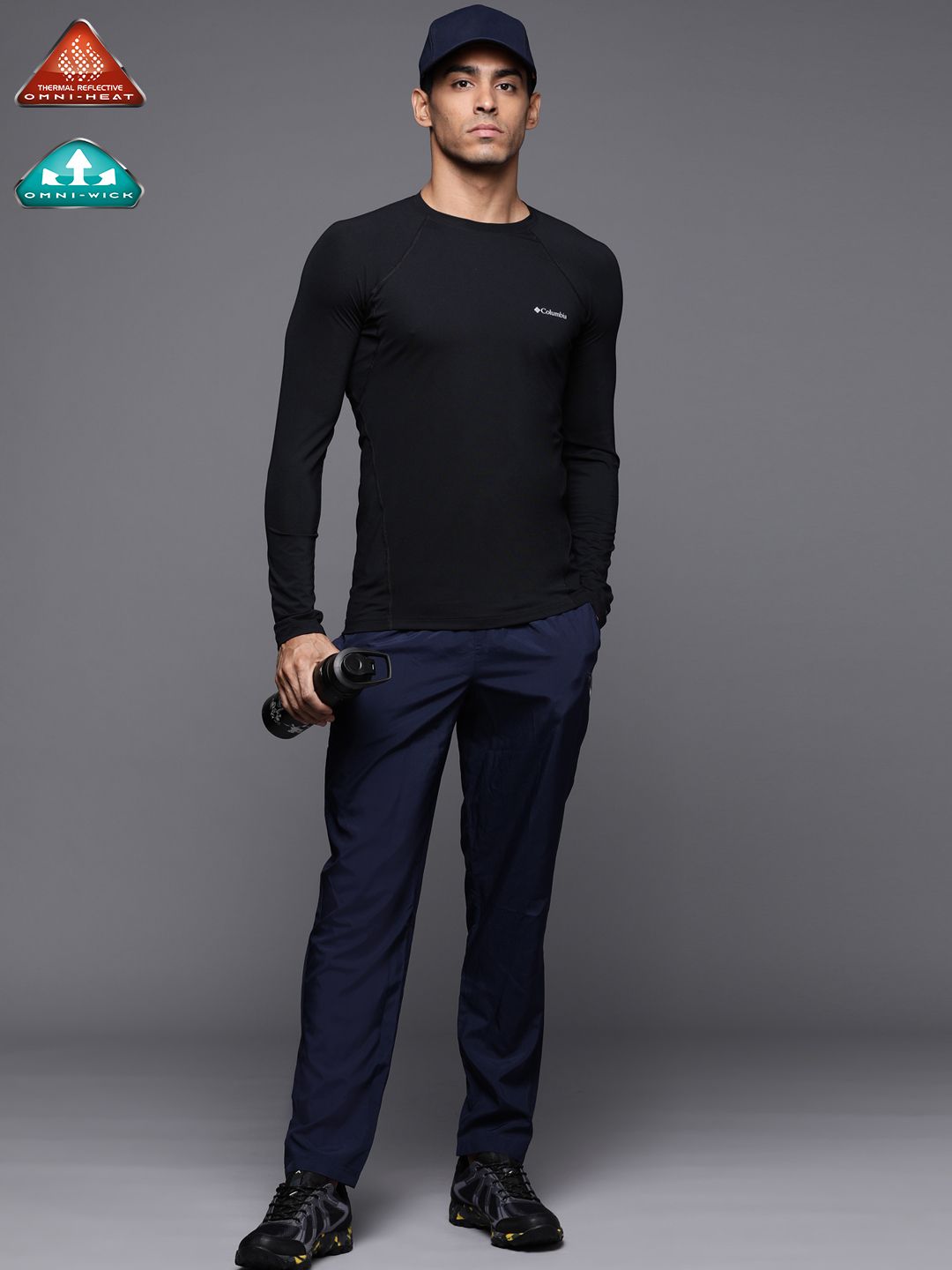 Columbia Men Black Midweight Stretch Long Sleeve Slim Fit T-shirt
