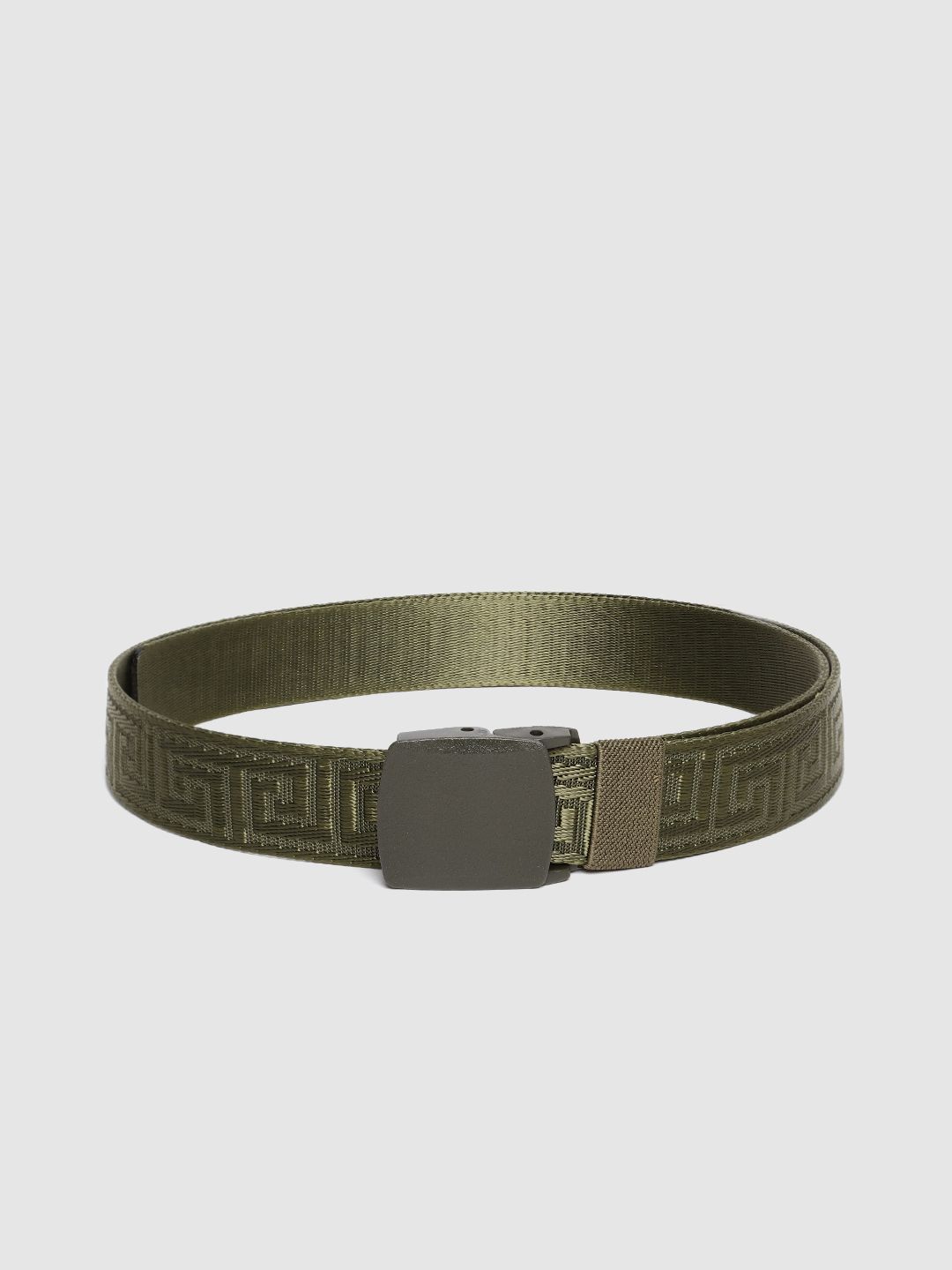 HIGHLANDER Men Olive Green Geometric Woven Deisgn Belt-picture-29
