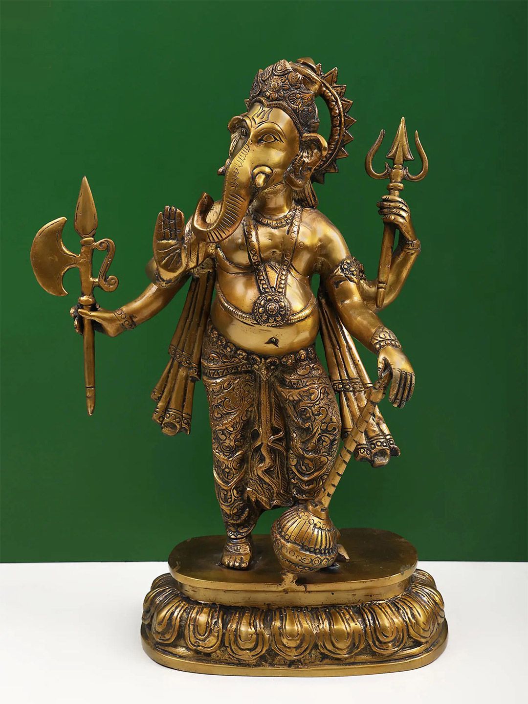 Exotic India Brass Gold Toned Lord Ganesha Showpiece-image-31