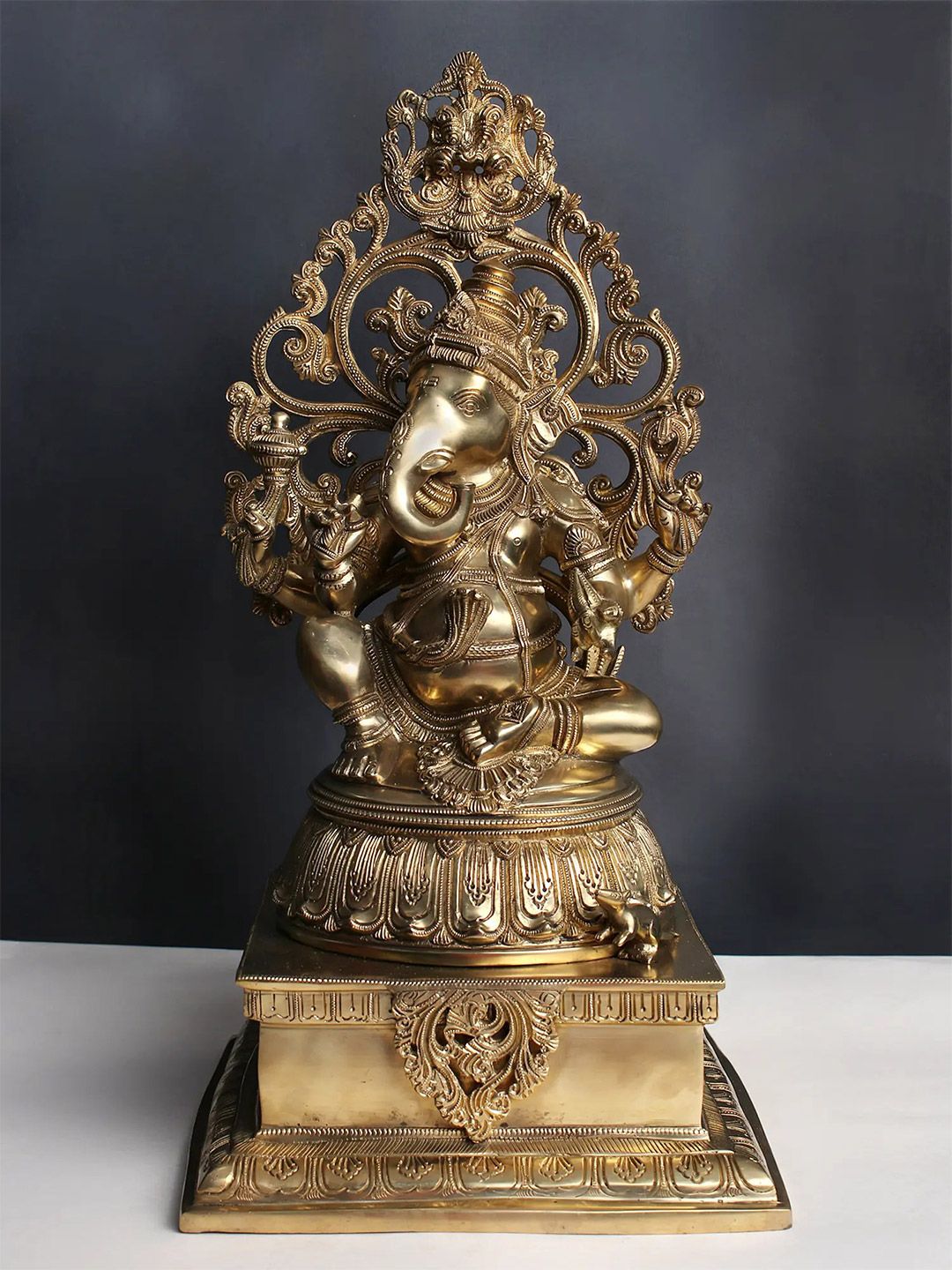 Exotic India Gold-Toned & Black Religious Brass Lord Ganesha Showpiece-picture-29