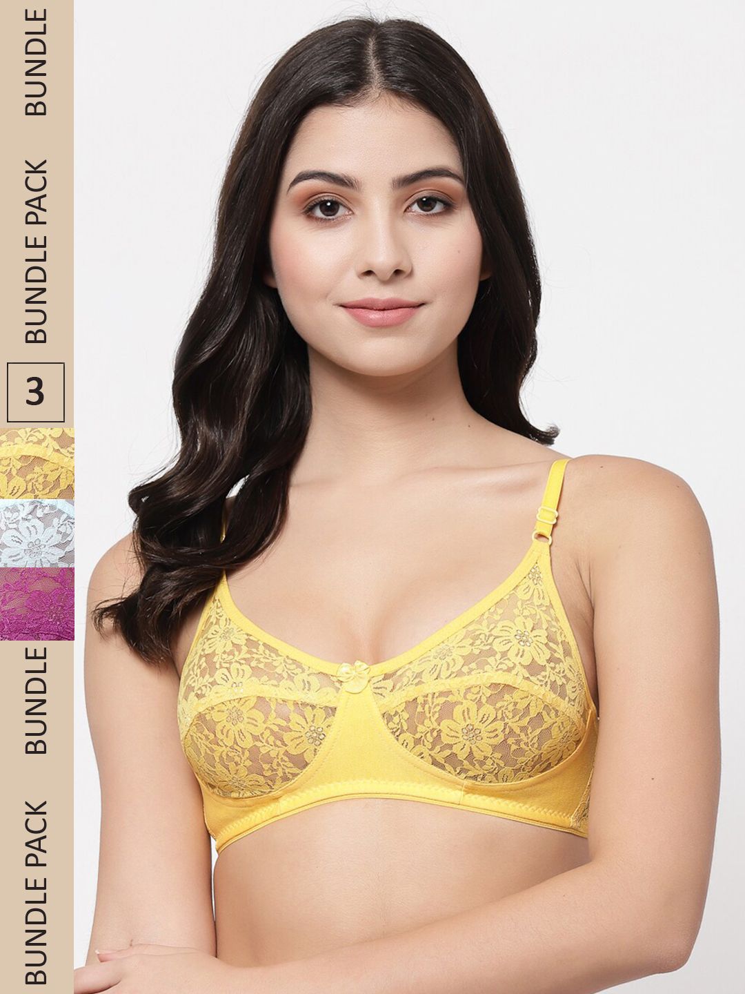 Docare Women Purple & Turquoise Blue Pack Of 3 Floral Cotton Bralette Bra