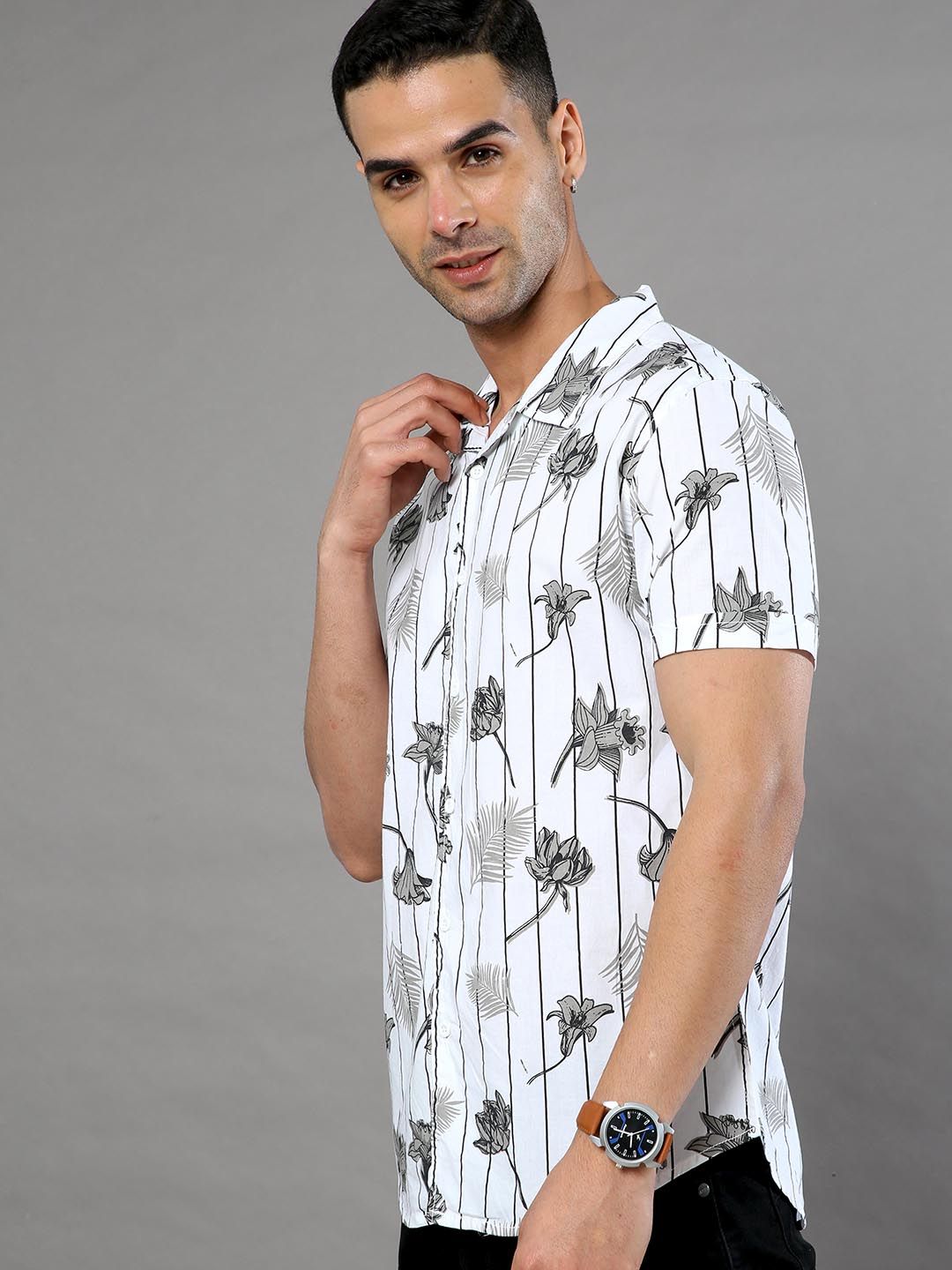 HERE&NOW Men White & Navy Blue Pure Cotton Slim Fit Ethnic Printed Casual  Shirt - Price History