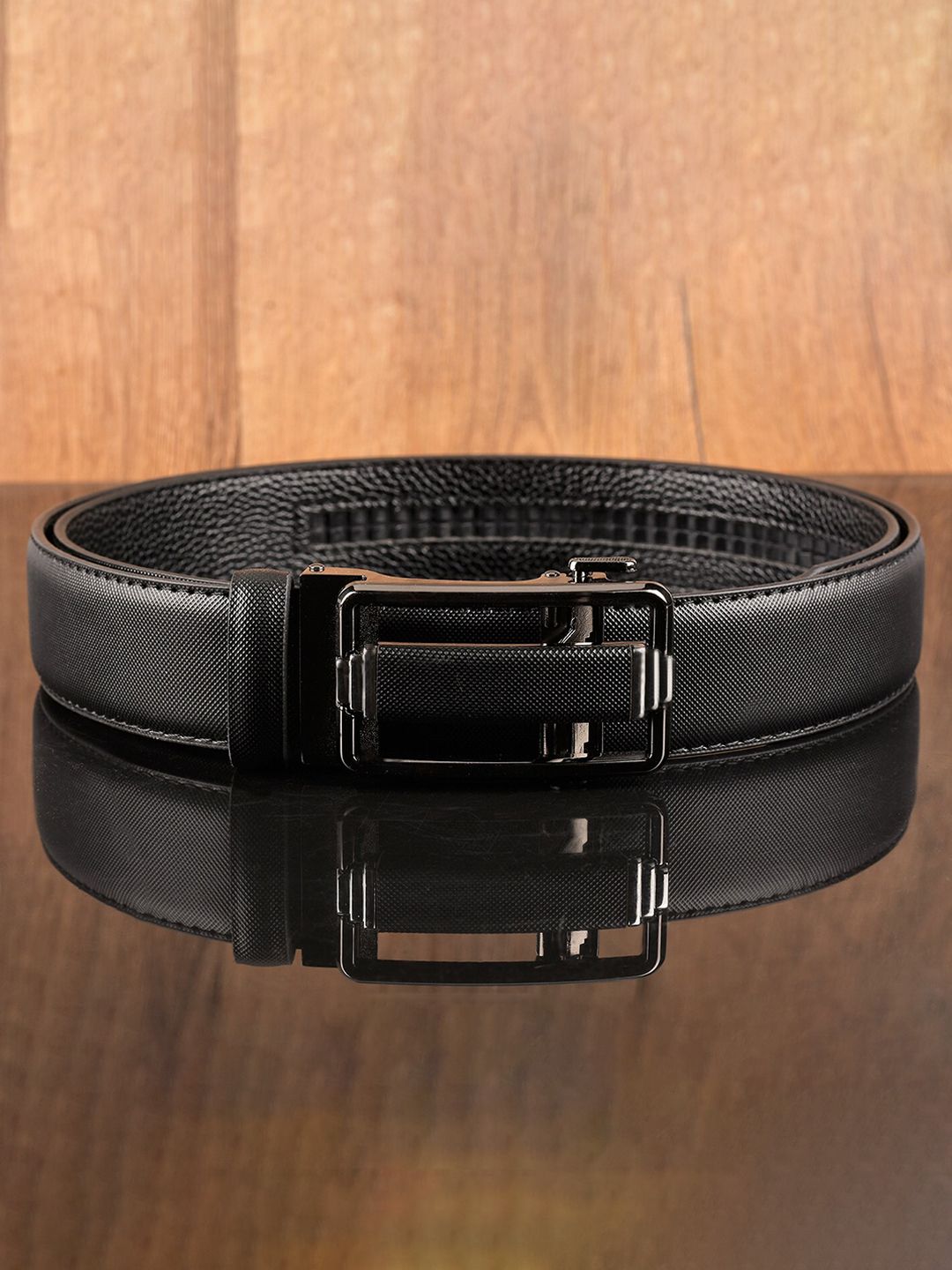 BuckleUp Men Black Textured Belt-image-48