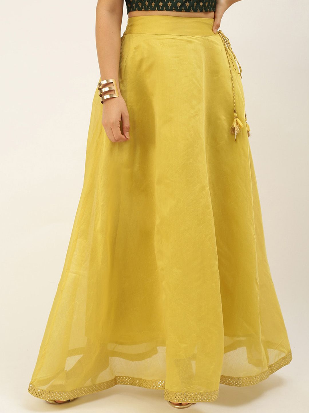 De Moza Women Yellow Solid Flared Maxi-Length Skirts-picture-35
