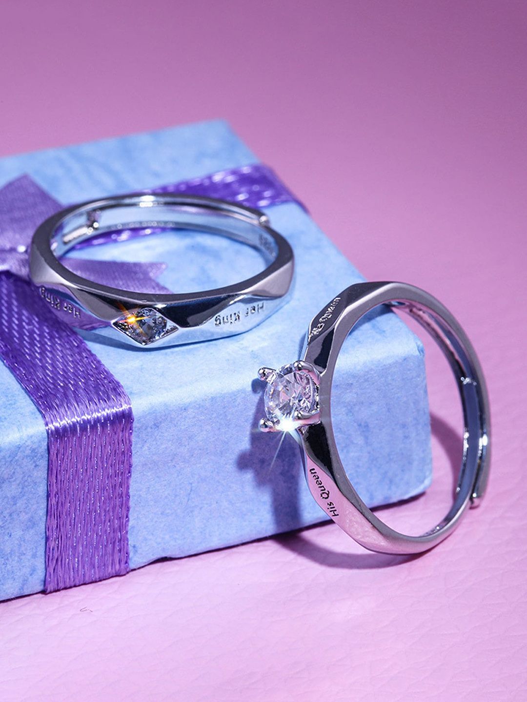 Fashion Frill Silver-Plated & White Crystal Studded Couple Finger Ring