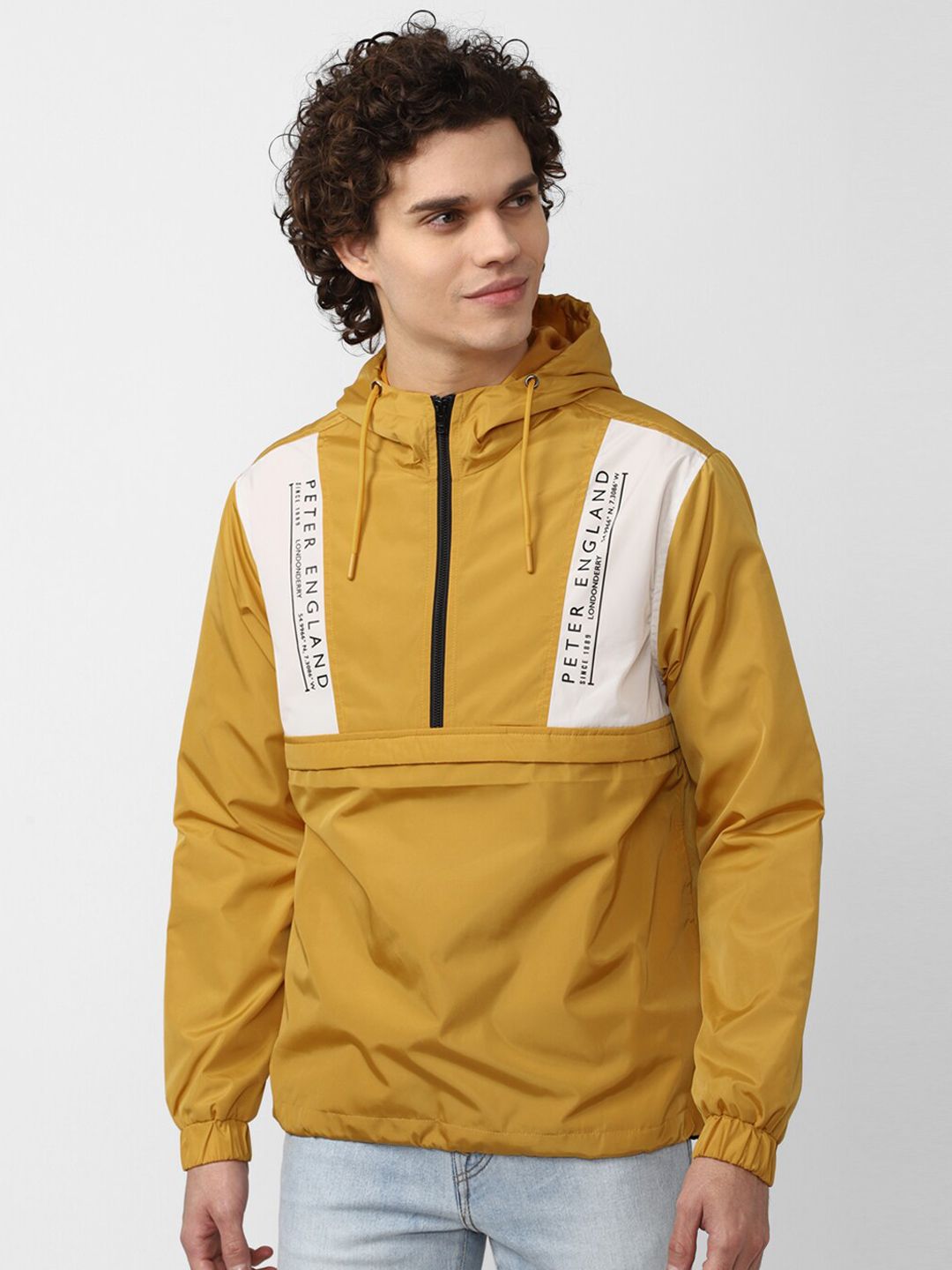 Peter England Casuals Men Mustard Yellow Solid Hooded Tailored Jacket-picture-21