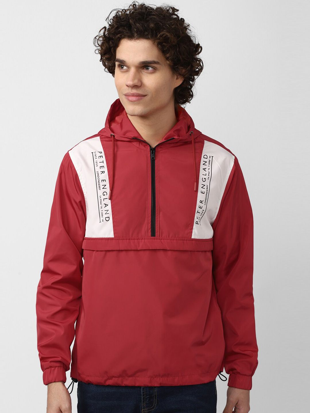 Peter England Casuals Men Maroon Solid Hooded Sporty Jacket-picture-20