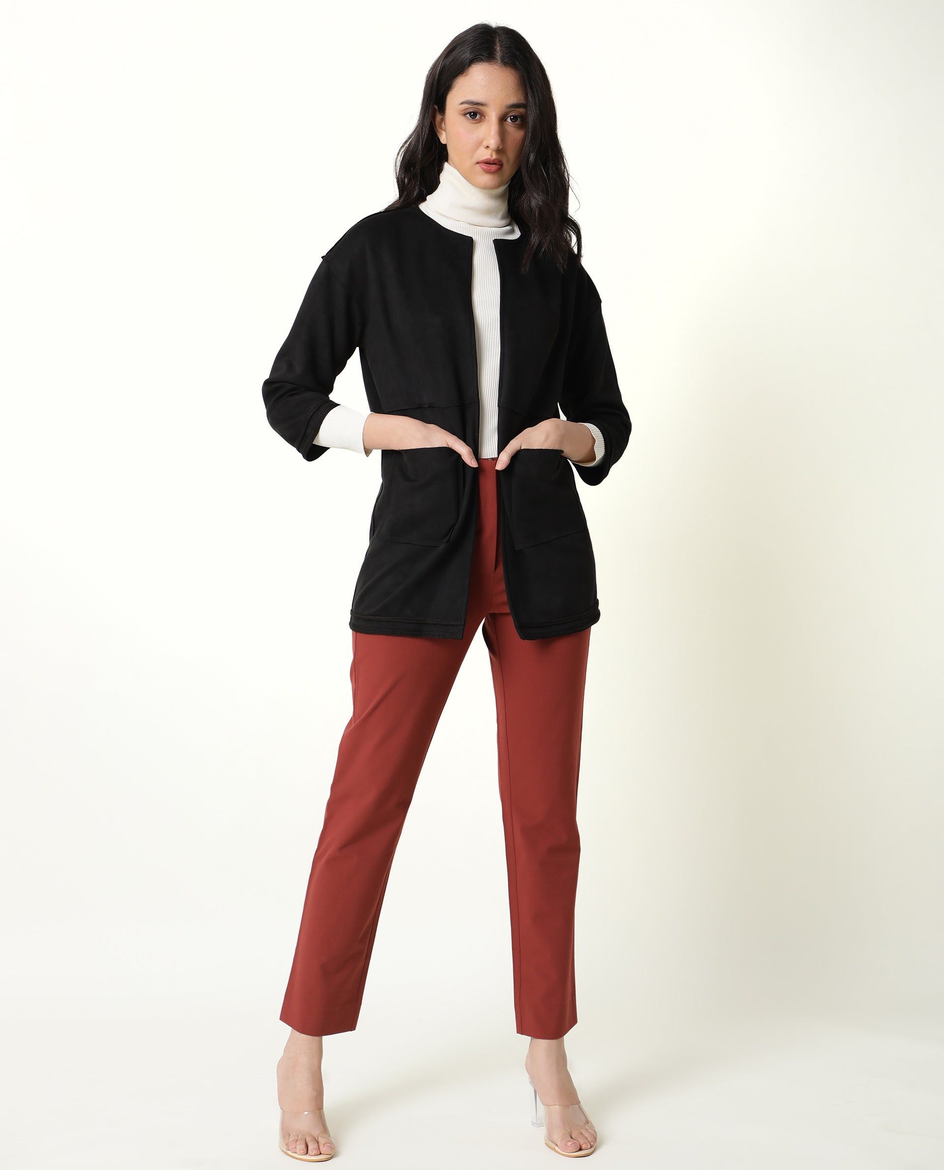 RAREISM Women Black Tailored Jacket with Embroidered-picture-38