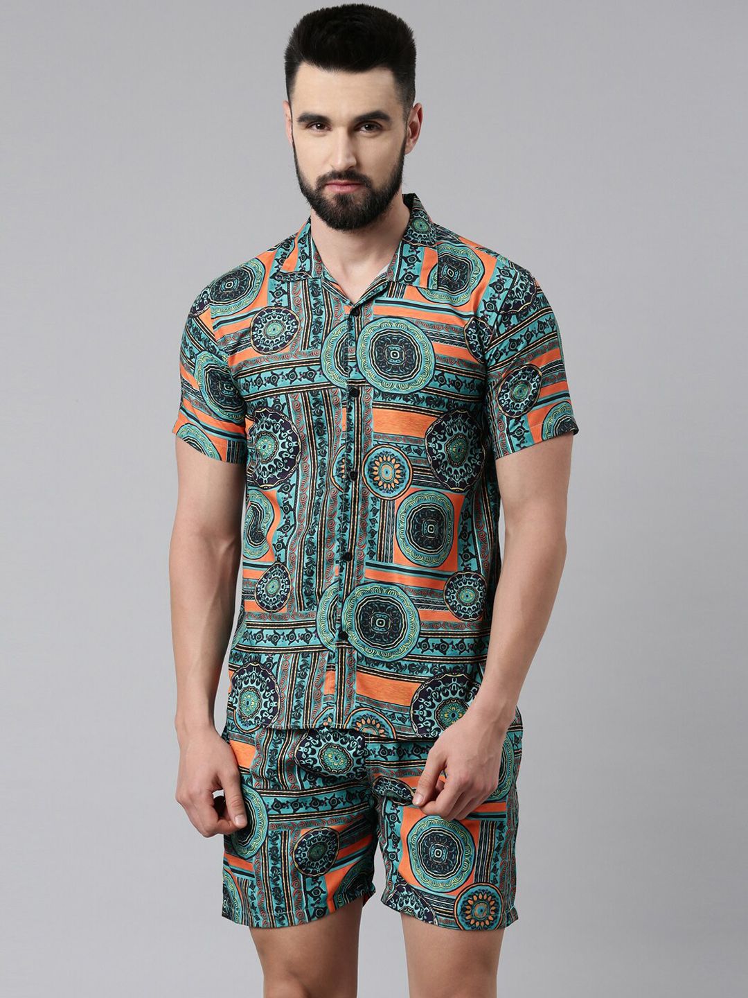 TRUNDZ Men Green & Orange Printed Night suit-picture-26