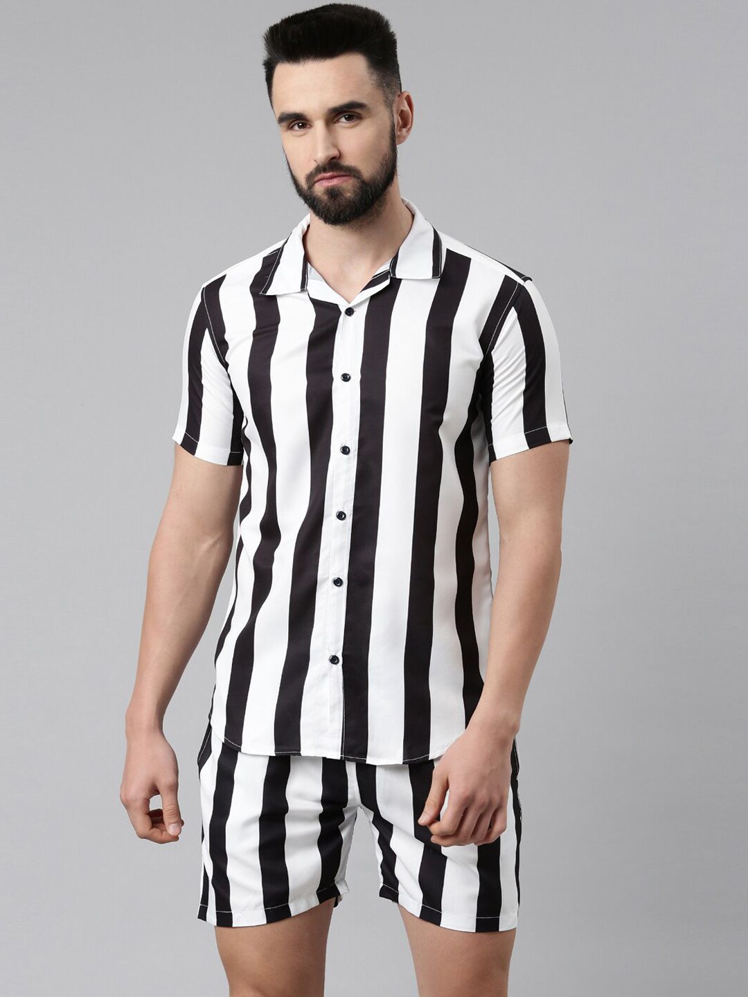 TRUNDZ Men White & Black Striped Night suit-picture-56