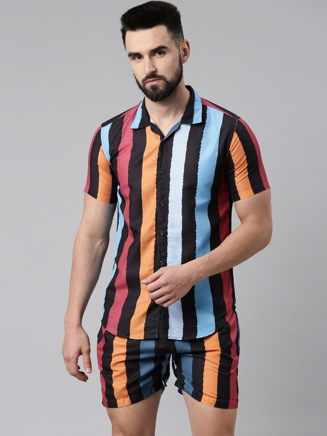 TRUNDZ Men Black & Blue Striped Night suit-picture-52