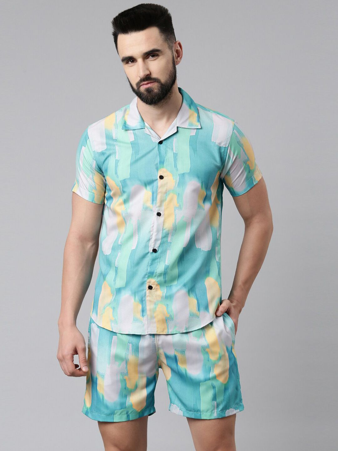 TRUNDZ Men Blue & Yellow Abstract Printed Night suit-picture-18