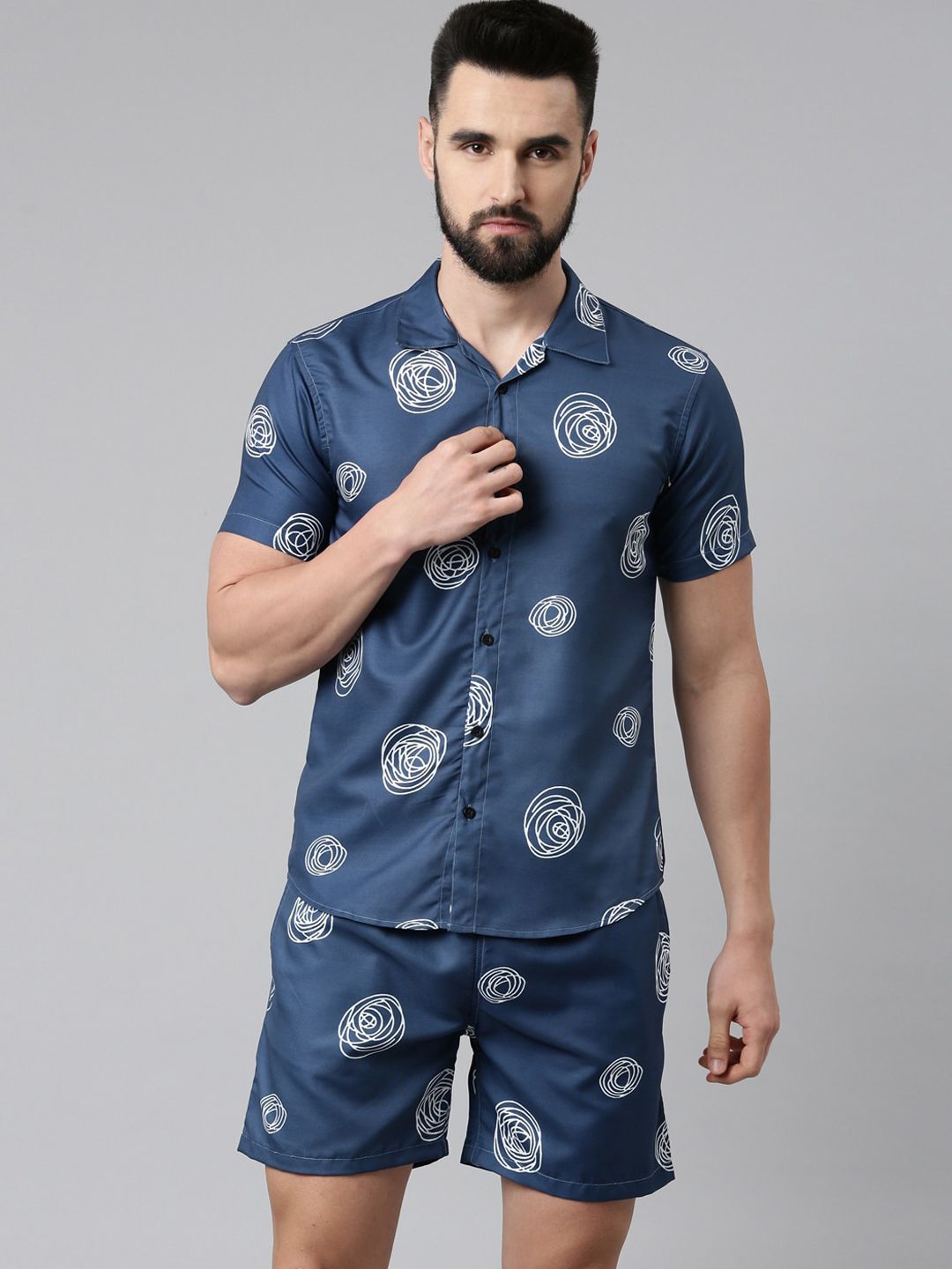 TRUNDZ Men Navy Blue & White Abstract Printed Night suit-picture-13