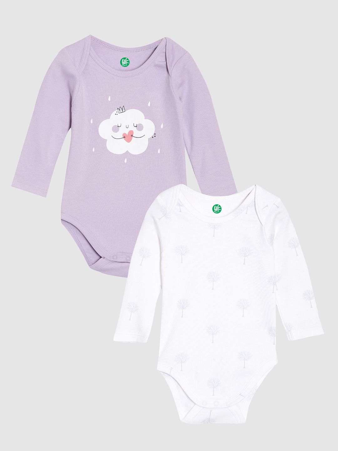 YK ORGANIC Infant Girls Pack of 2 Purple and White Printed Pure Organic Cotton Bodysuit-picture-16