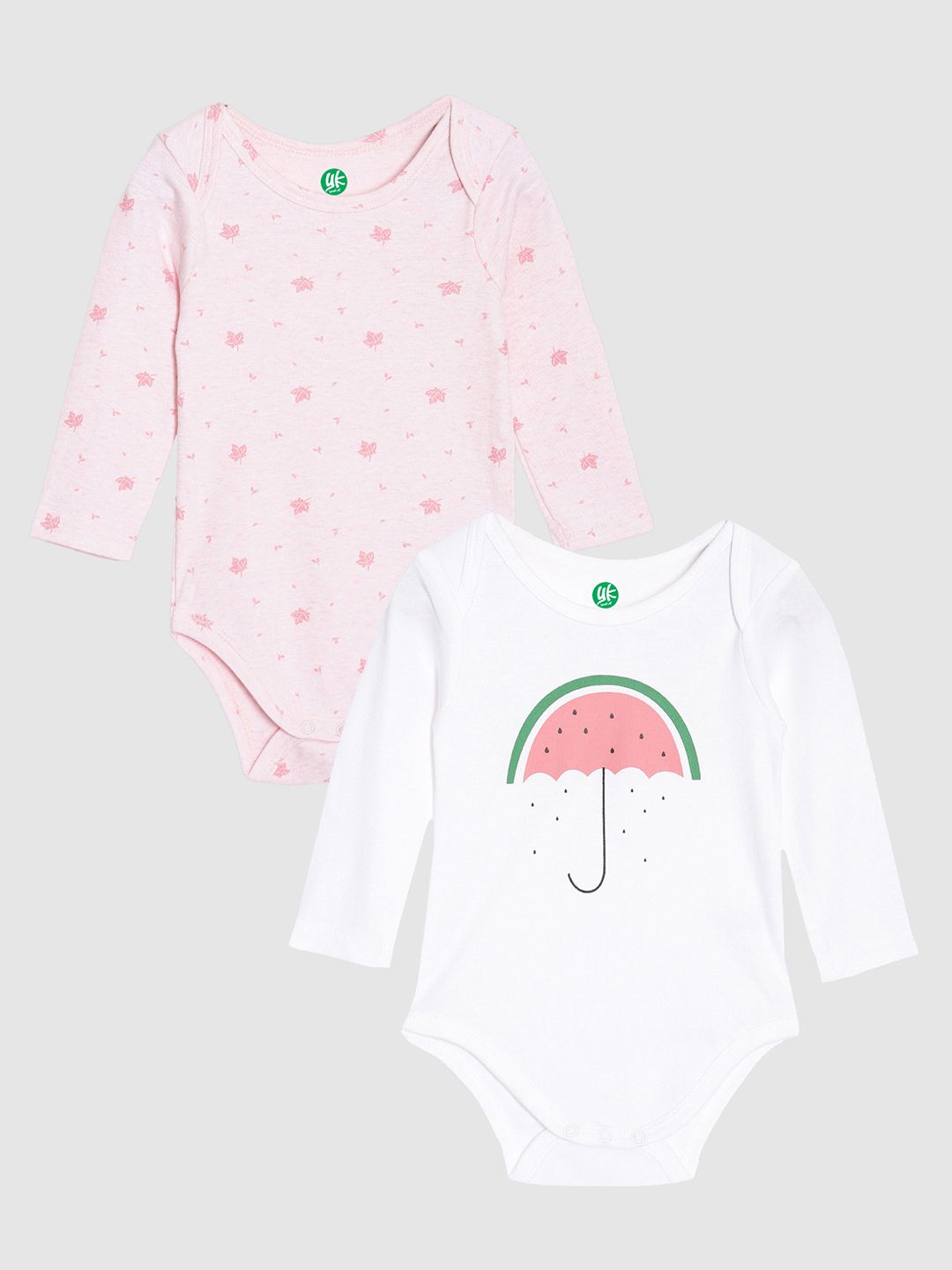 YK ORGANIC Infant Girls Pack of 2 Pink and White Printed Pure Organic Cotton Bodysuit-picture-53