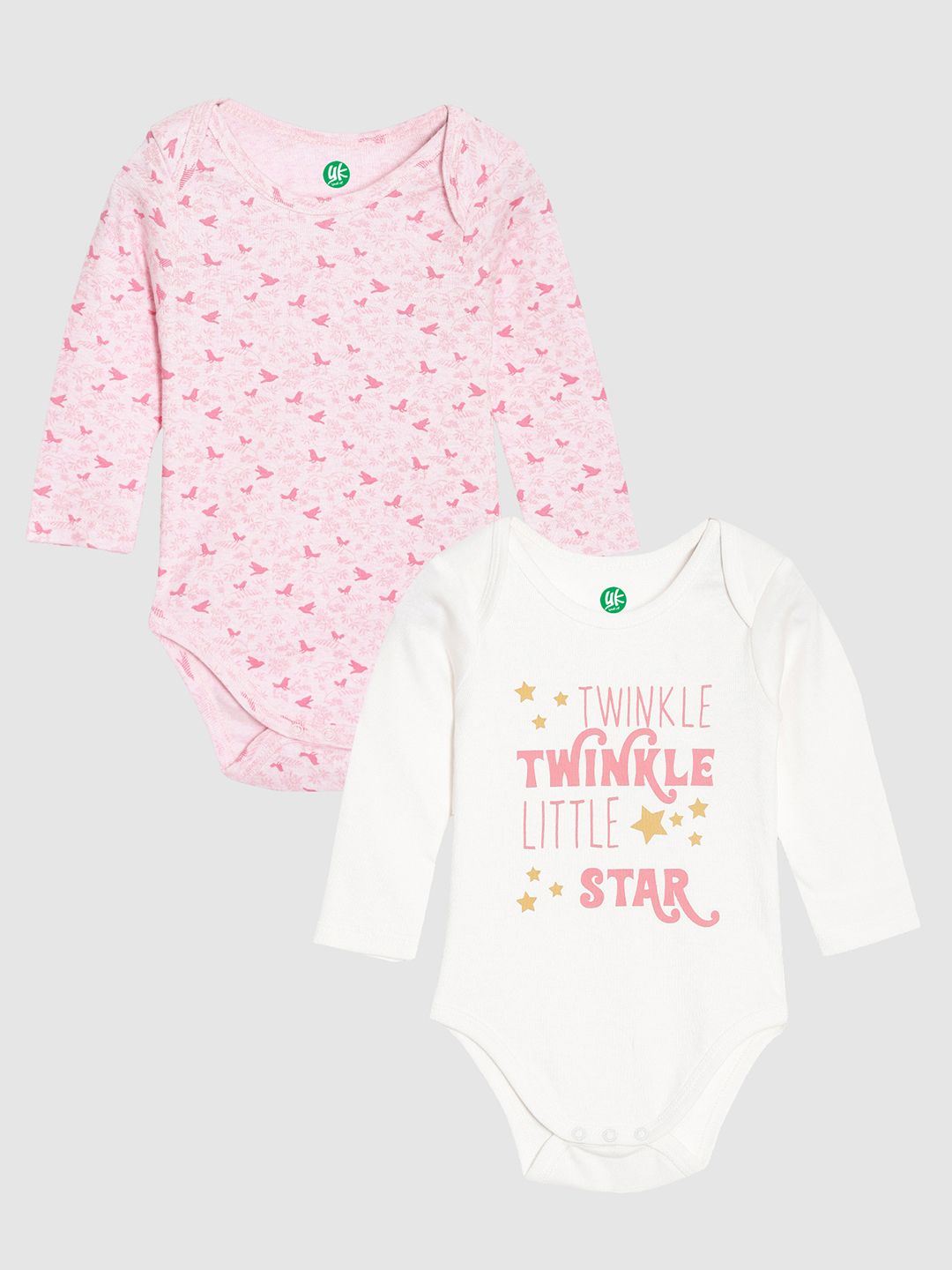 YK ORGANIC Infant Girls Pack of 2 Pink & Off-White Printed Pure Organic Cotton Bodysuit-picture-19