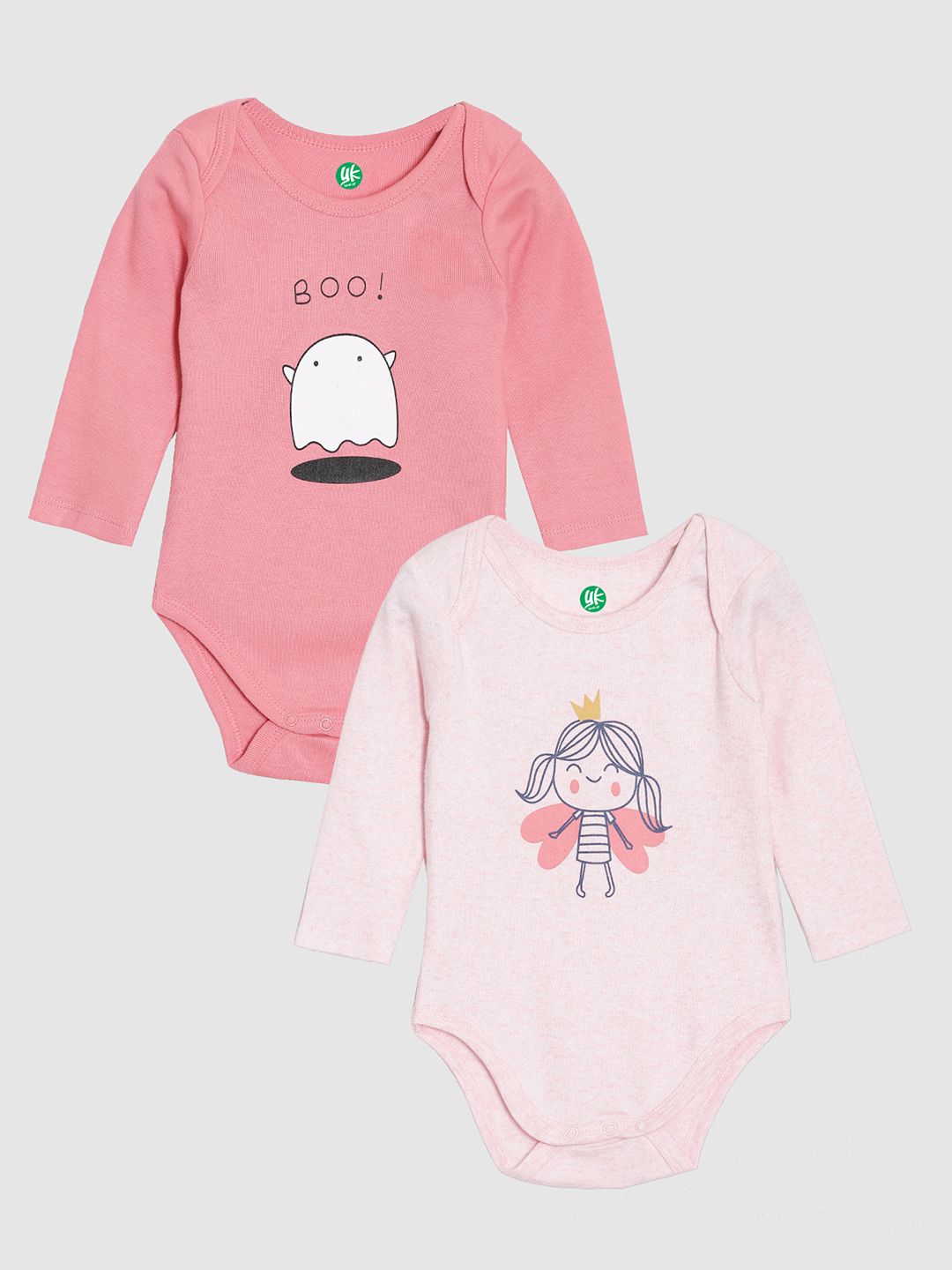 YK ORGANIC Infant Girls Pack of 2 Orange & Pink Printed Pure Organic Cotton Bodysuit-picture-35