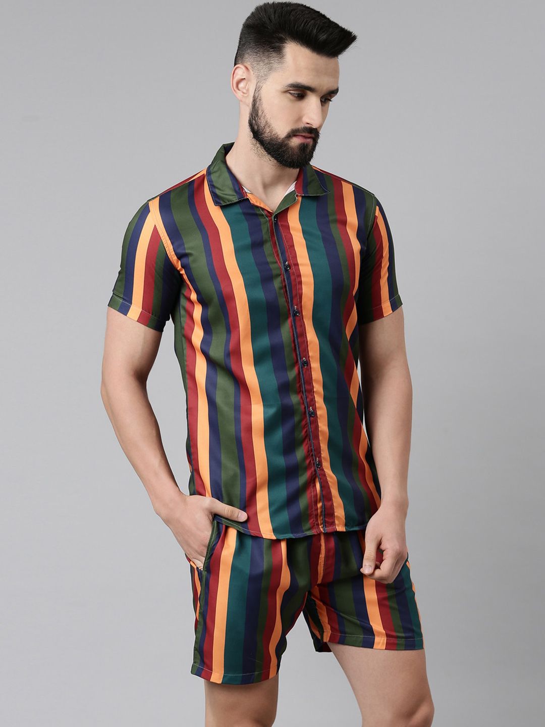 TRUNDZ Men Red & Green Striped Night suit-picture-13