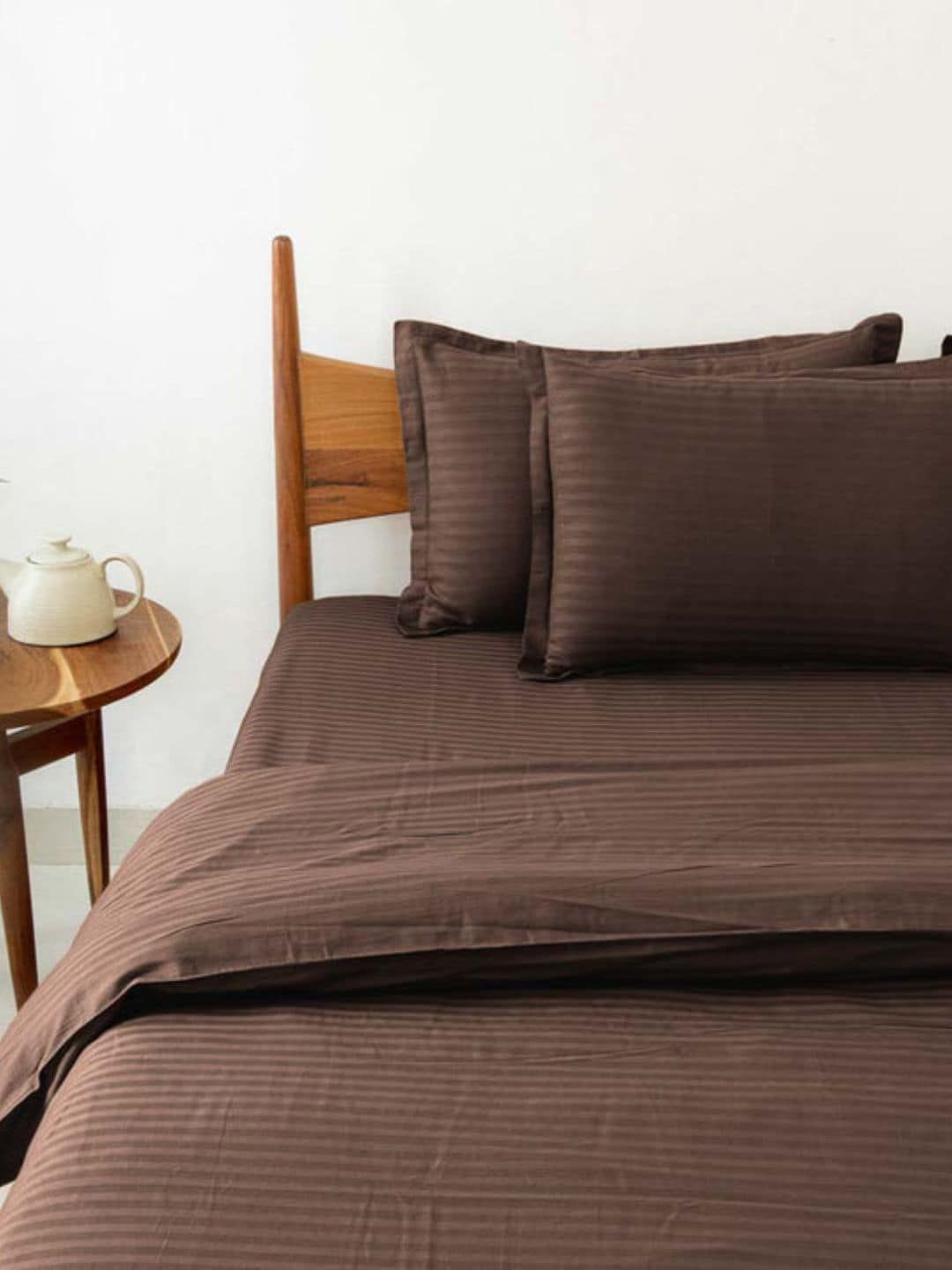 Sleeping Owls- because your sleep matters Coffee Brown  Striped Cotton Single Bedding Set-image-6