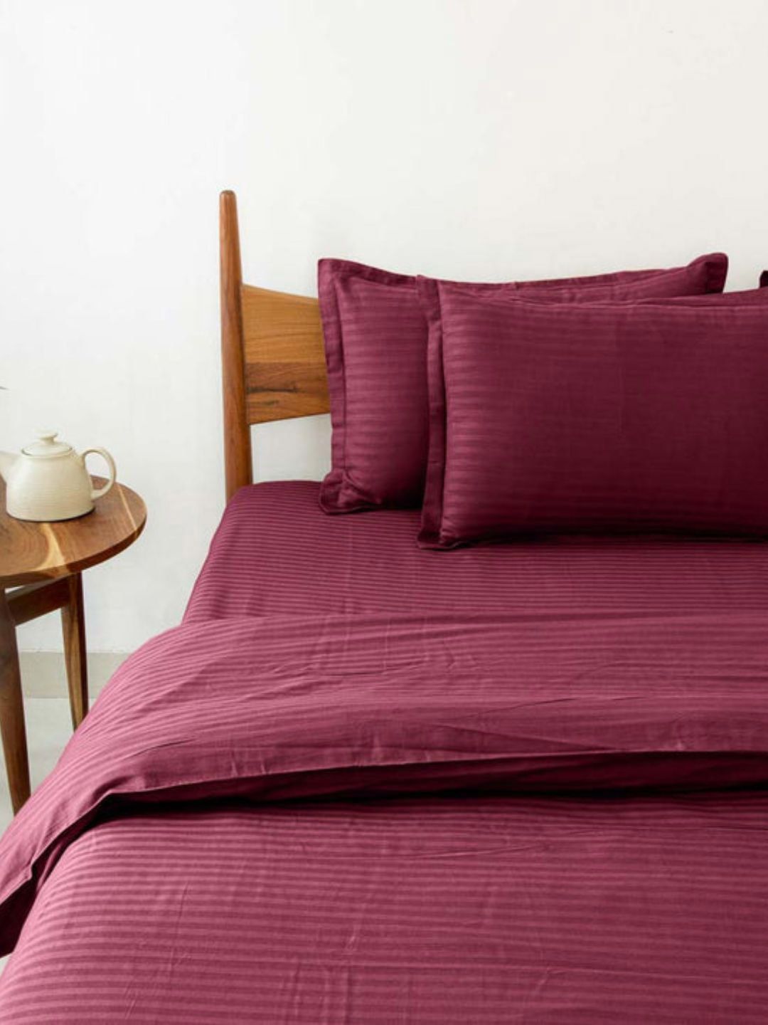 Sleeping Owls- because your sleep matters Maroon Striped Pure Cotton 400 GSM & 210 TC Bedding Set-picture-24