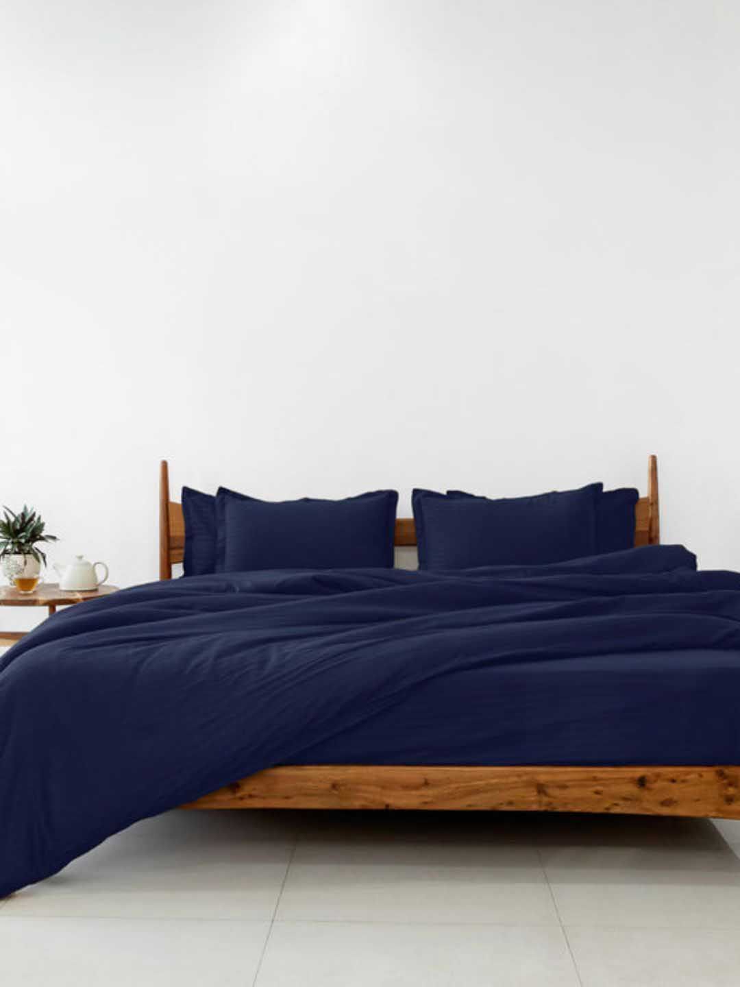 Sleeping Owls- because your sleep matters Navy Blue Striped Cotton Bedding Set-image-24