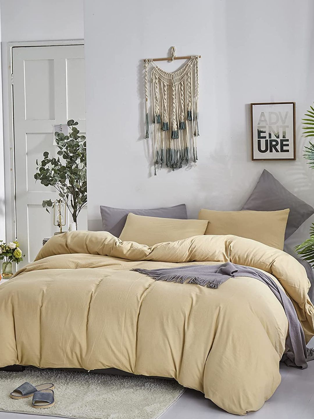 Sleeping Owls- because your sleep matters Beige Solid Pure Cotton 400 GSM Double Queen Bedding Set-image-43