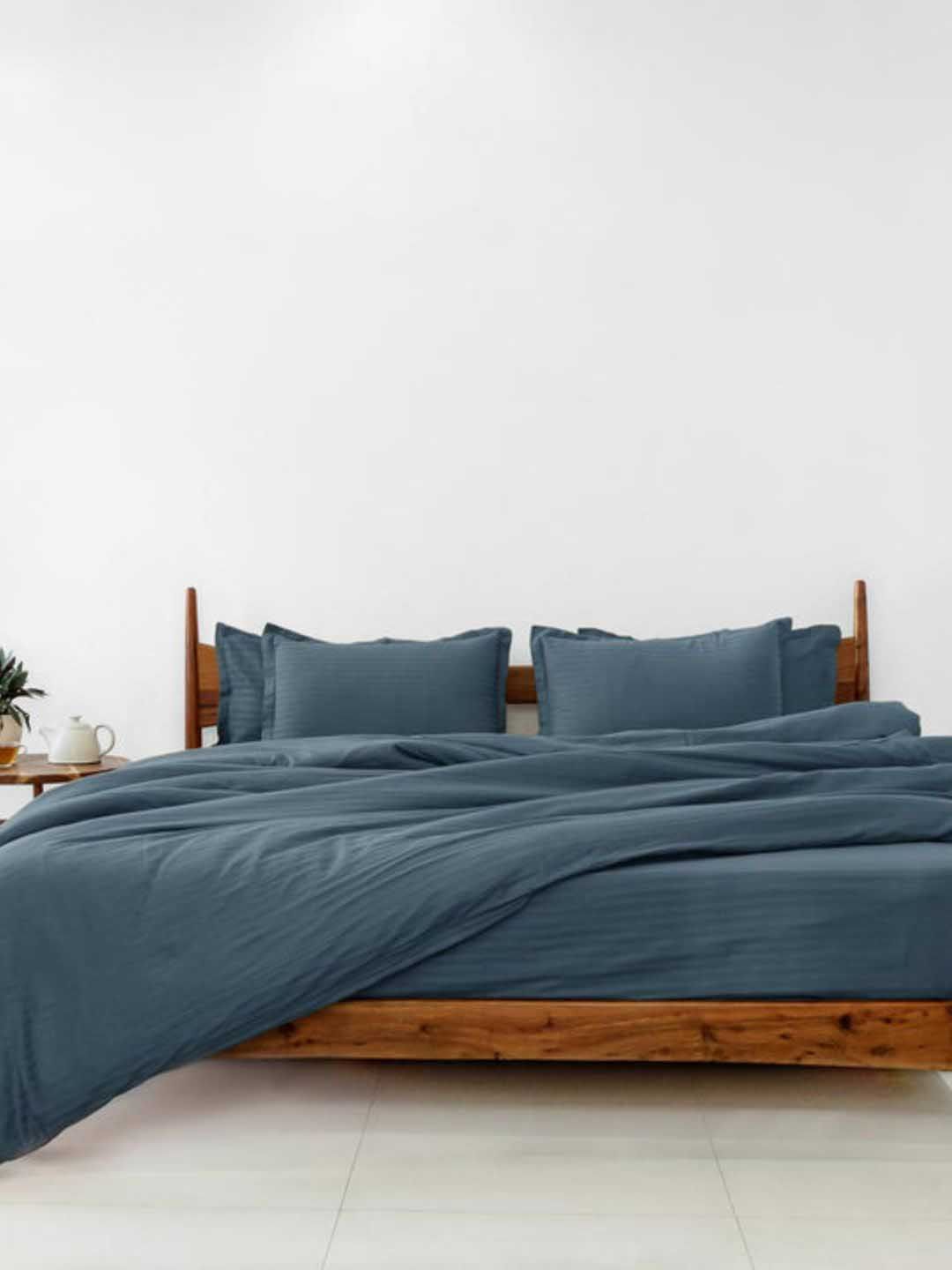 Sleeping Owls- because your sleep matters Grey Striped Cotton 400 GSM & 210 TC Bedding Set-image-4