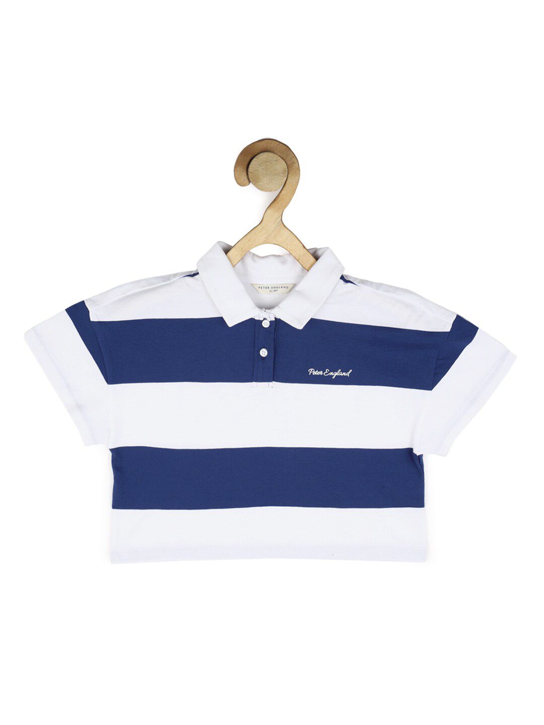 Peter England Girls White & Blue Striped Polo Collar Cotton T-shirt-picture-19
